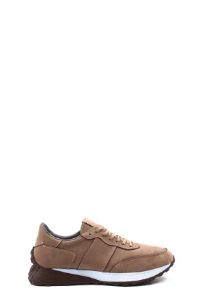 Men's Beige Suede Lace-Up Sneakers with Cushioned Sole - Wessi