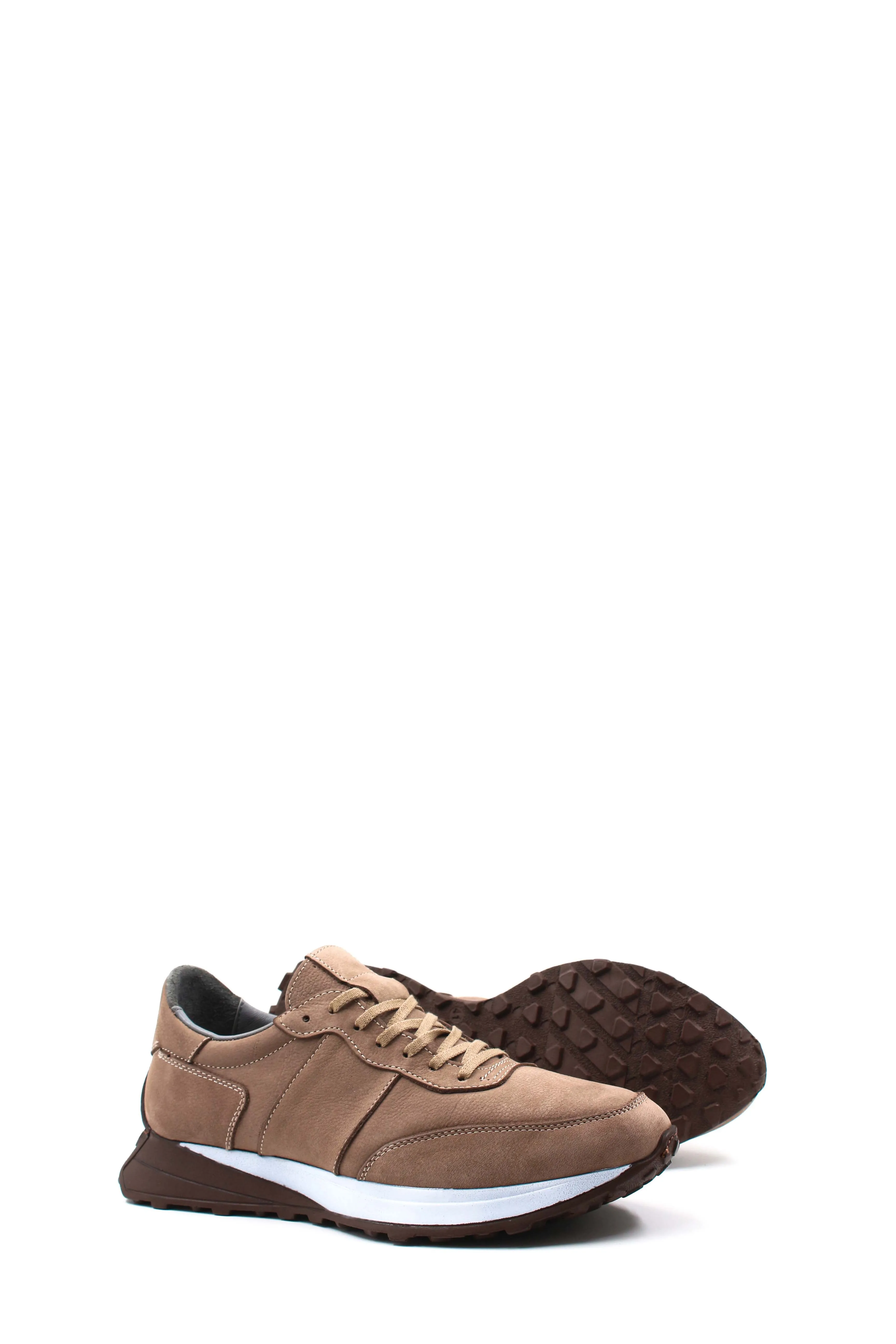 Men's Beige Suede Lace-Up Sneakers with Cushioned Sole - Wessi