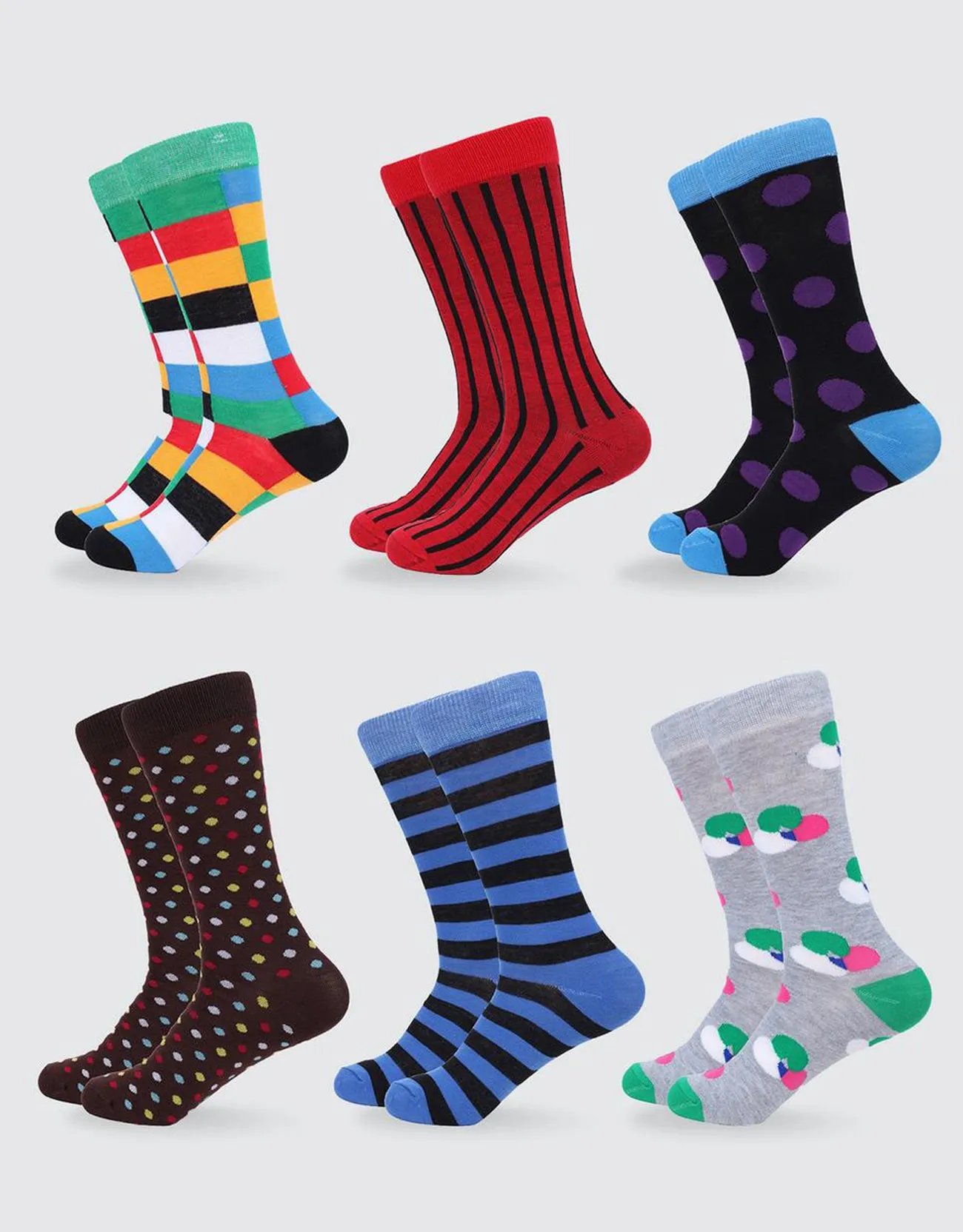 Men's Funky Colorful Dress Socks 6 Pack
