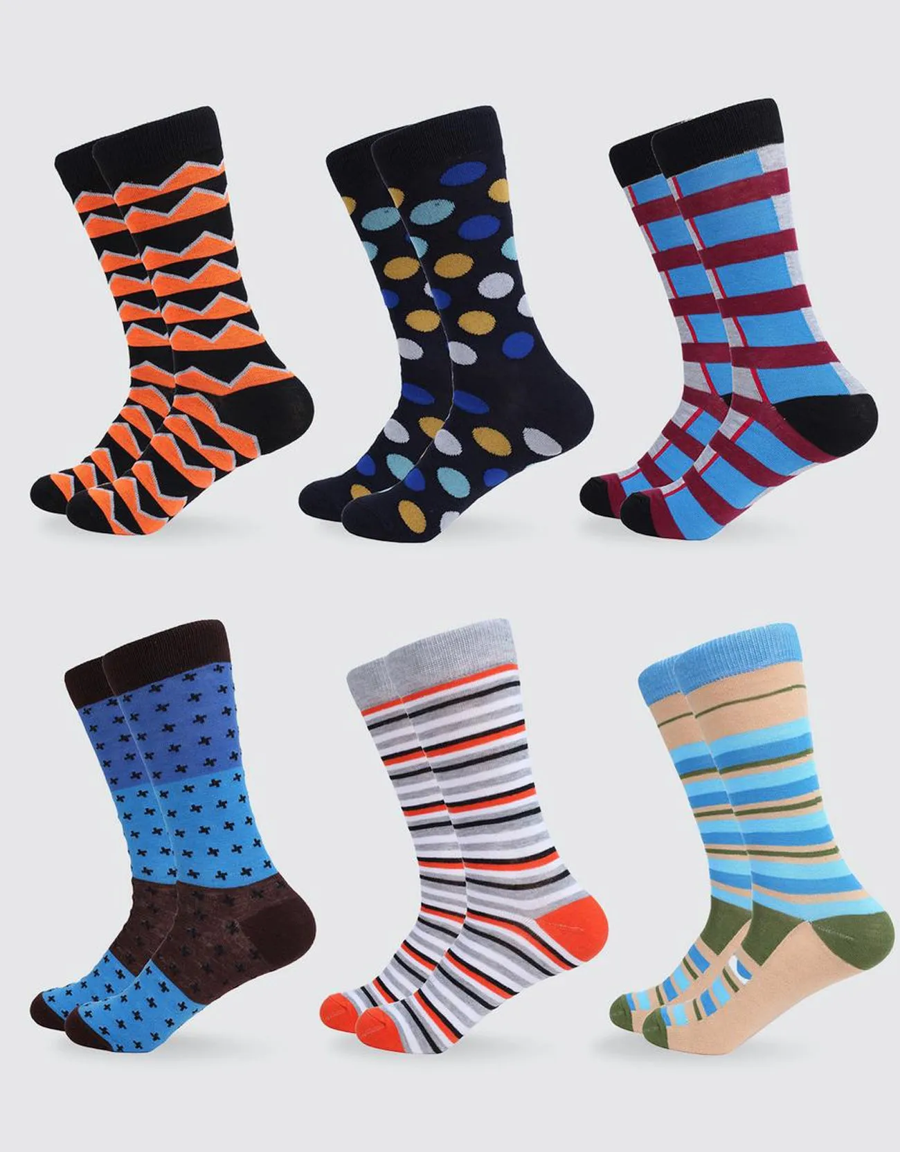 Men's Funky Colorful Dress Socks 6 Pack