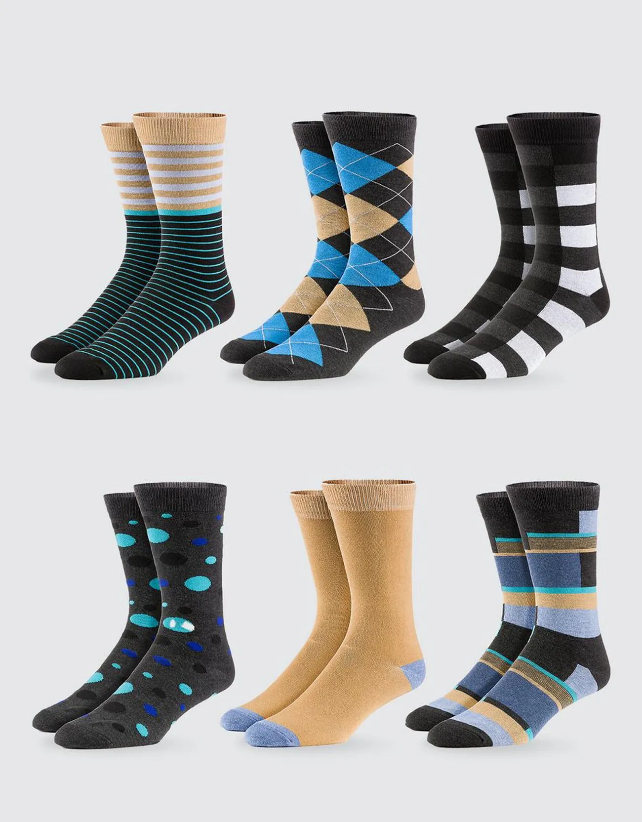 Men's Funky Colorful Dress Socks 6 Pack