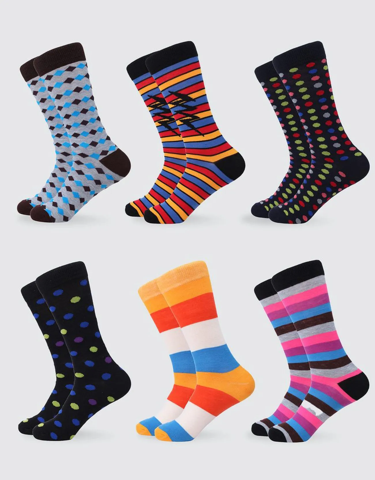 Men's Funky Colorful Dress Socks 6 Pack