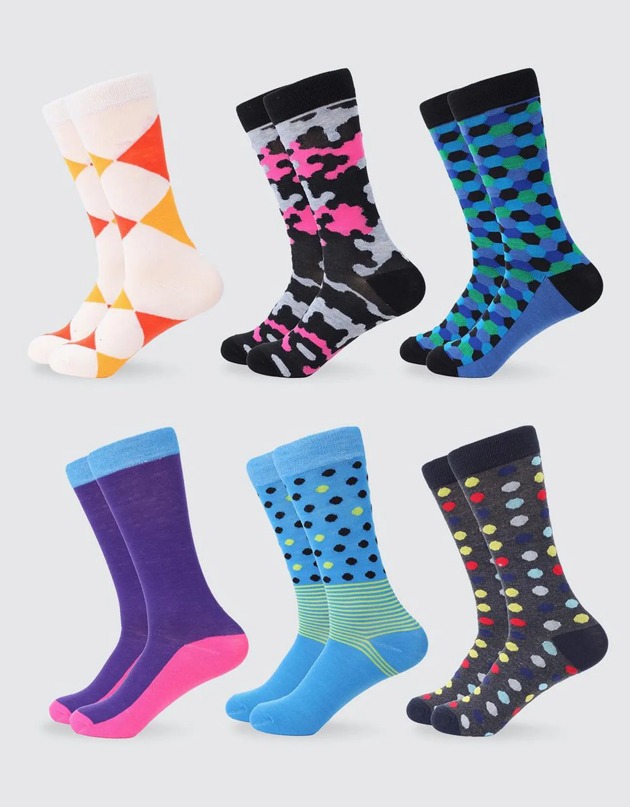 Men's Funky Colorful Dress Socks 6 Pack