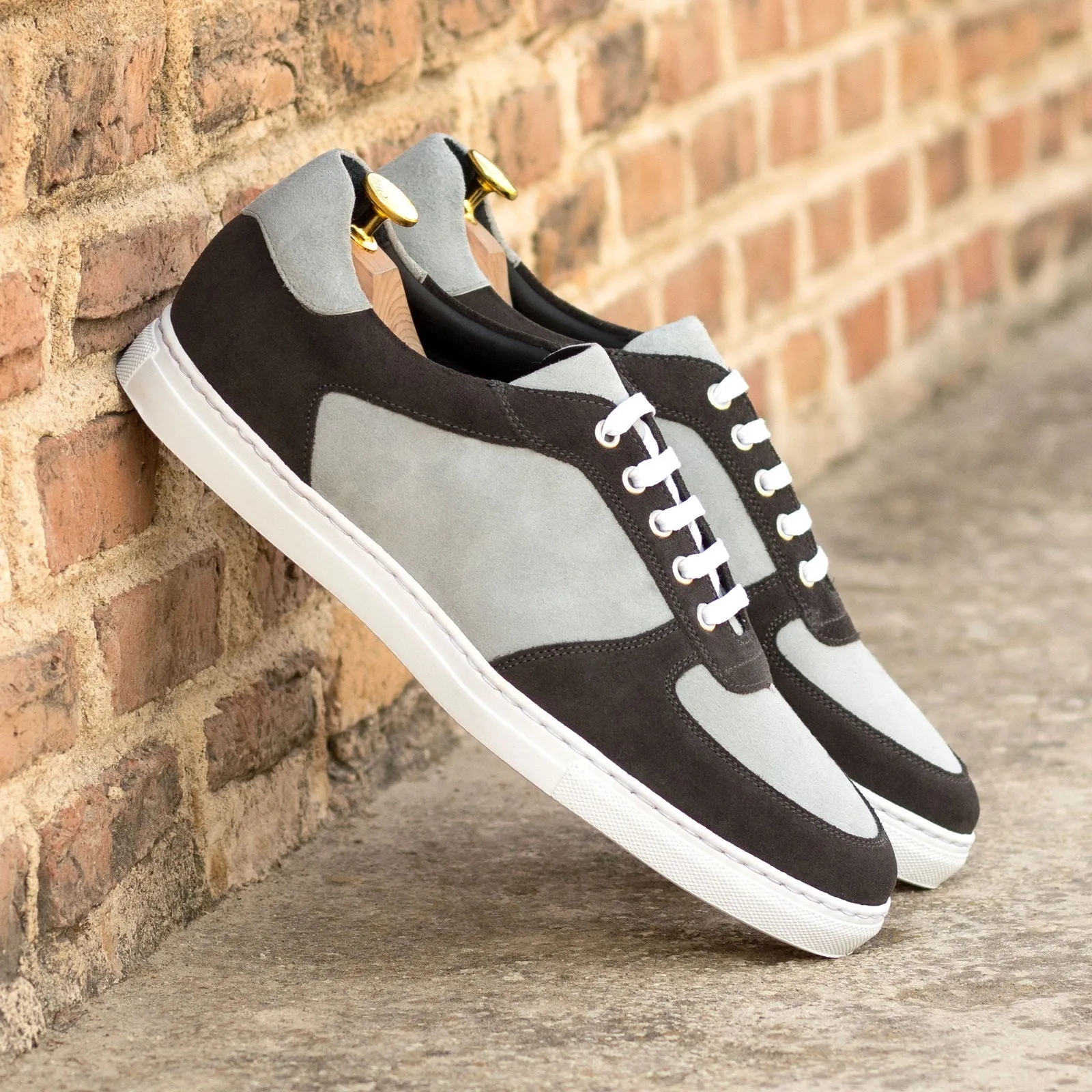 Men's Low Top Trainer Leather Shoes Wide Grey 5607