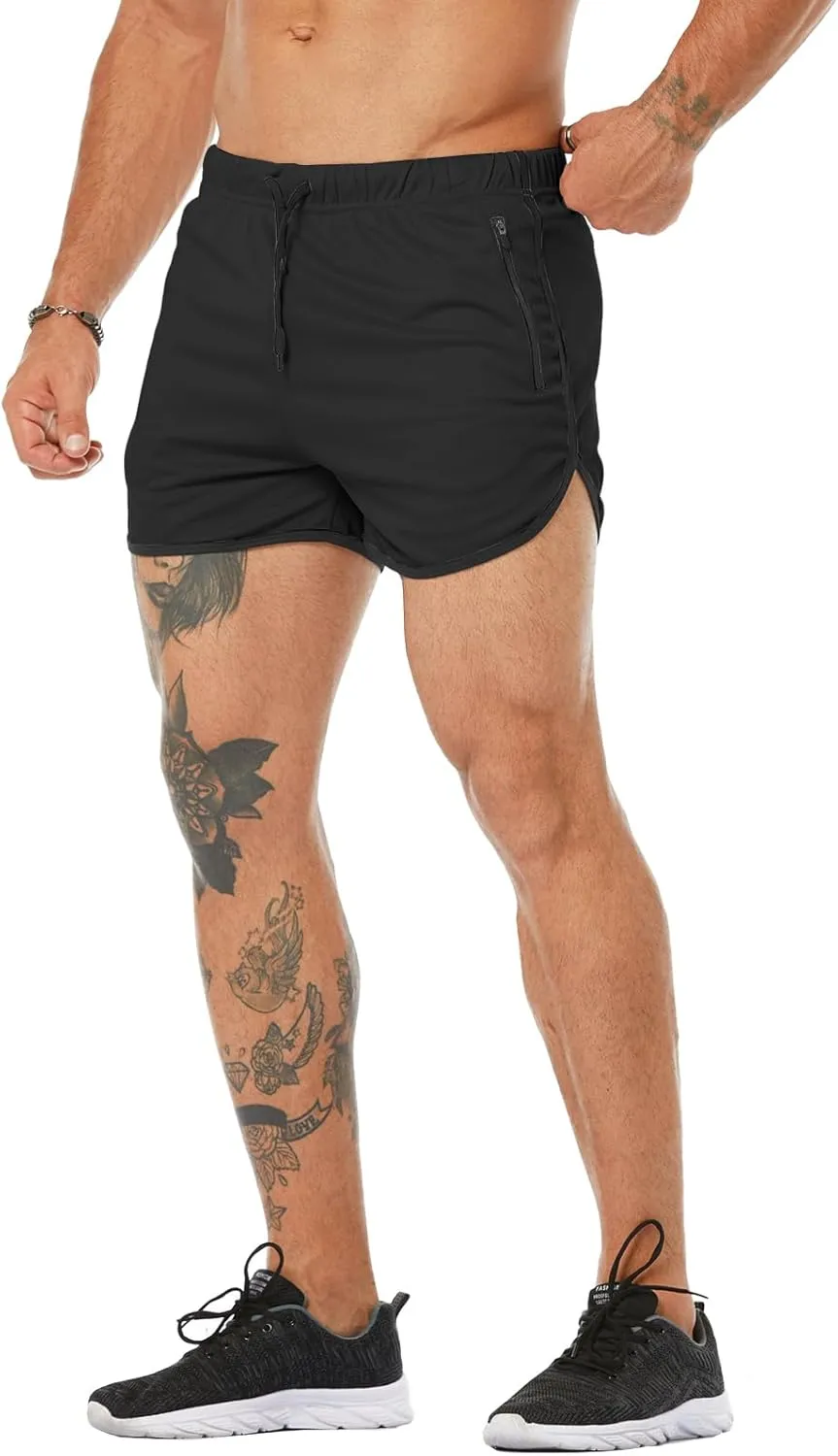 Men's Running Shorts 3" Quick Dry Lighweight Gym Workout Shorts with Zipper Pockets Athletic Jogging Shorts