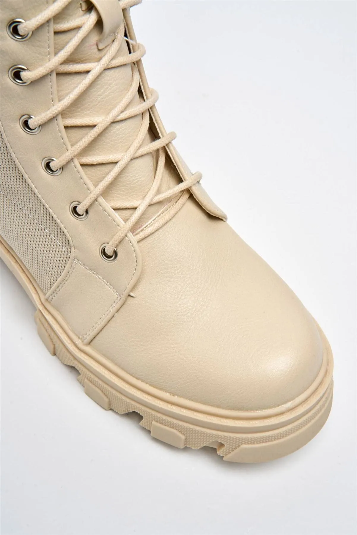 Milan Chunky Lace-up Boot in Beige