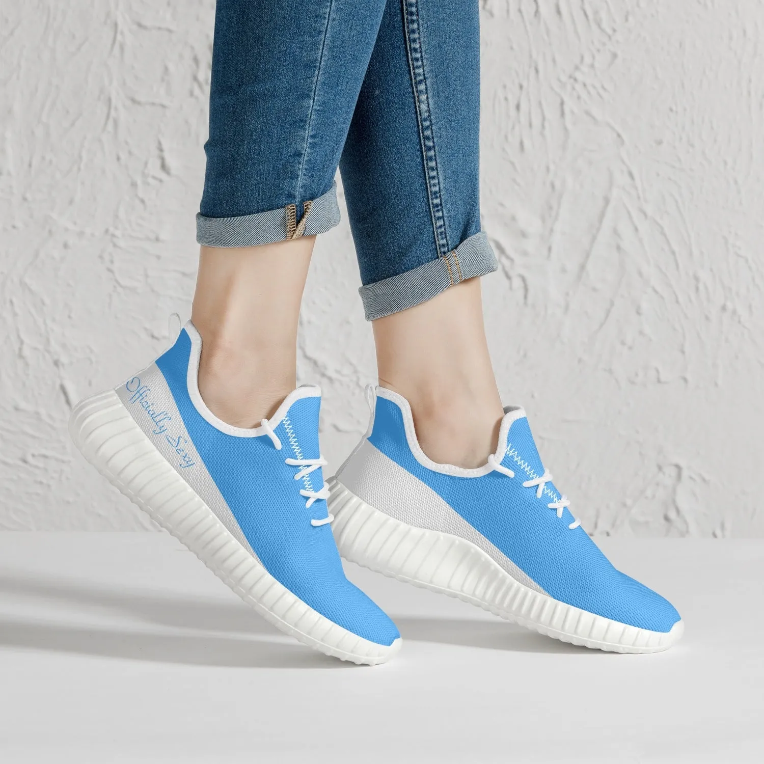Officially Sexy Baby Blue & White Laser Mesh Knit Sneakers - With White or Black Sole