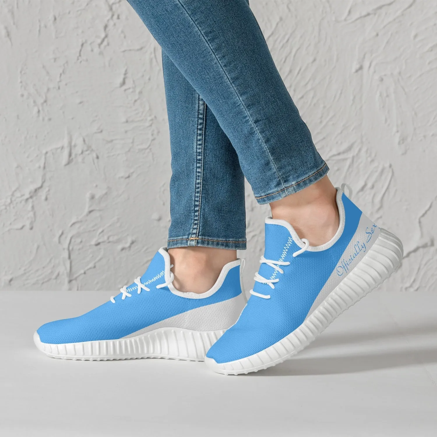 Officially Sexy Baby Blue & White Laser Mesh Knit Sneakers - With White or Black Sole