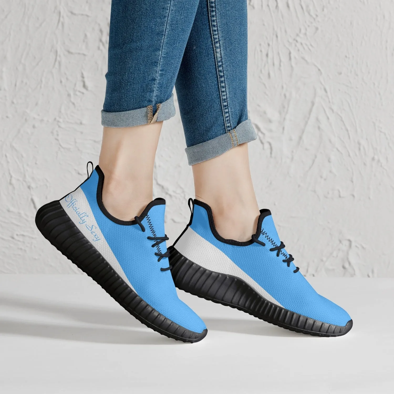 Officially Sexy Baby Blue & White Laser Mesh Knit Sneakers - With White or Black Sole