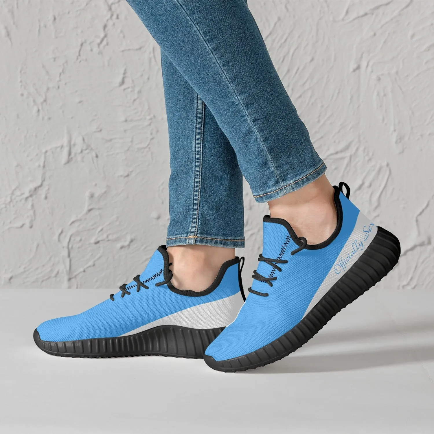 Officially Sexy Baby Blue & White Laser Mesh Knit Sneakers - With White or Black Sole