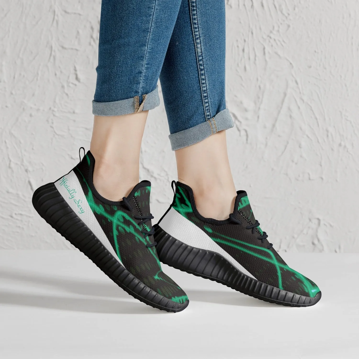 Officially Sexy Baby Mint & White Laser Print Mesh Knit Sneakers - With White or Black Sole