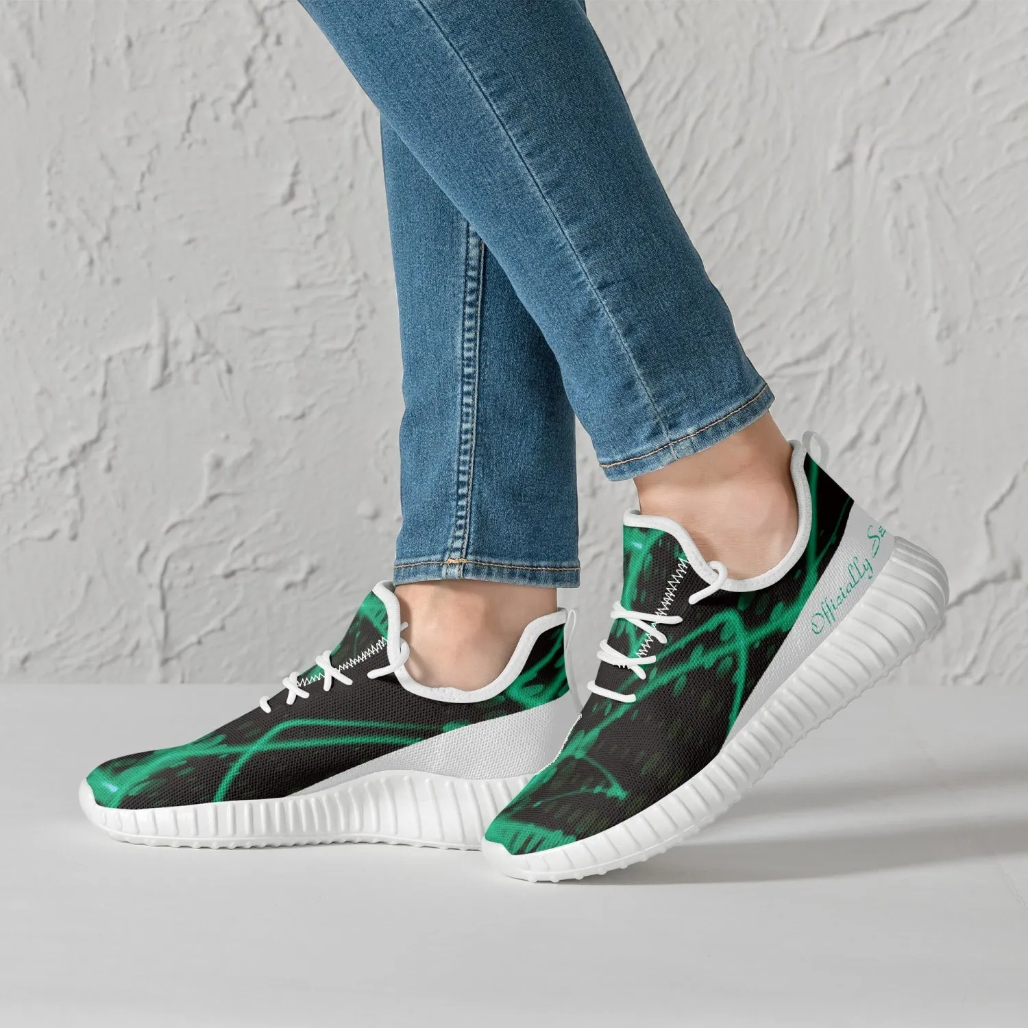 Officially Sexy Baby Mint & White Laser Print Mesh Knit Sneakers - With White or Black Sole