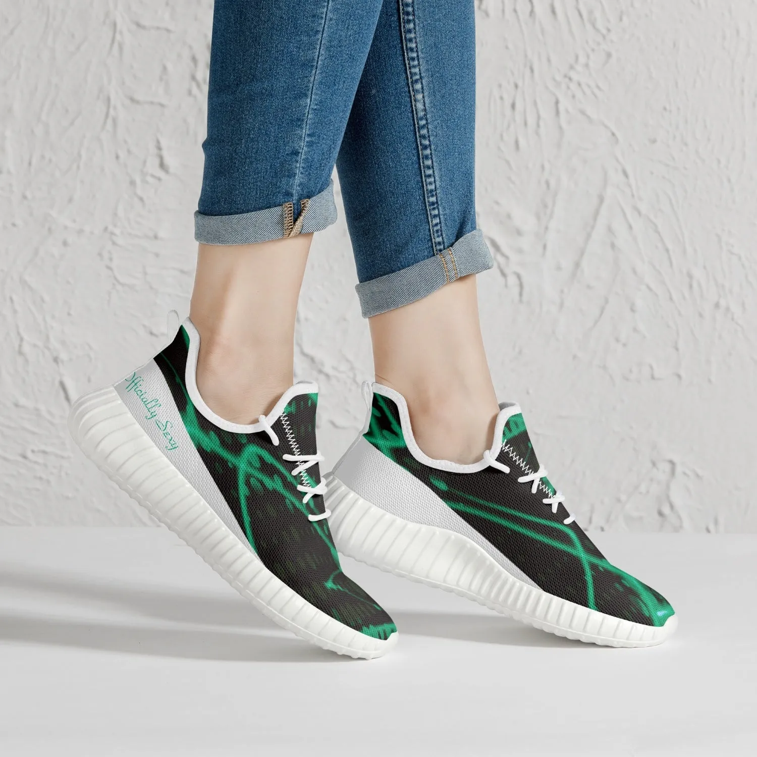Officially Sexy Baby Mint & White Laser Print Mesh Knit Sneakers - With White or Black Sole