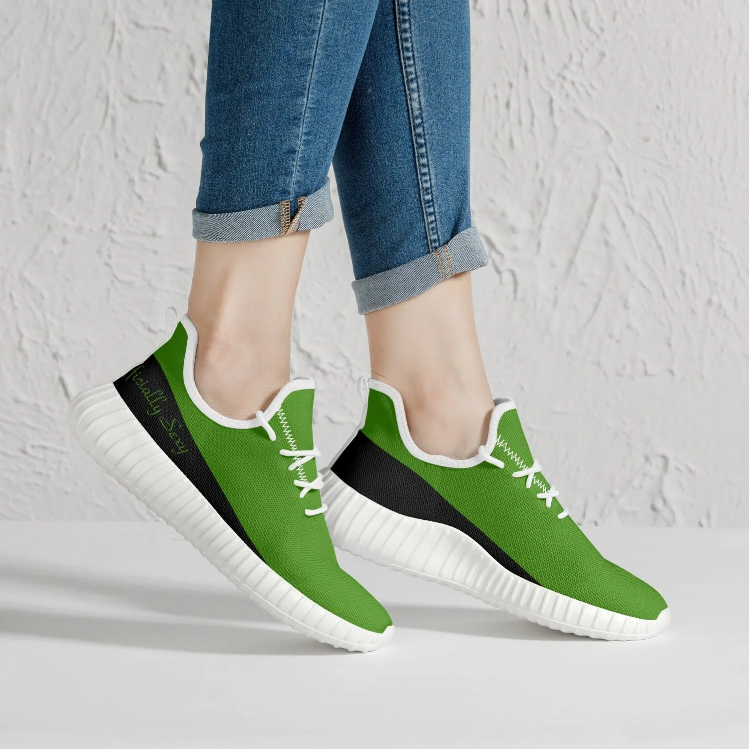 Officially Sexy Green & Black Laser Mesh Knit Sneakers - With White or Black Sole