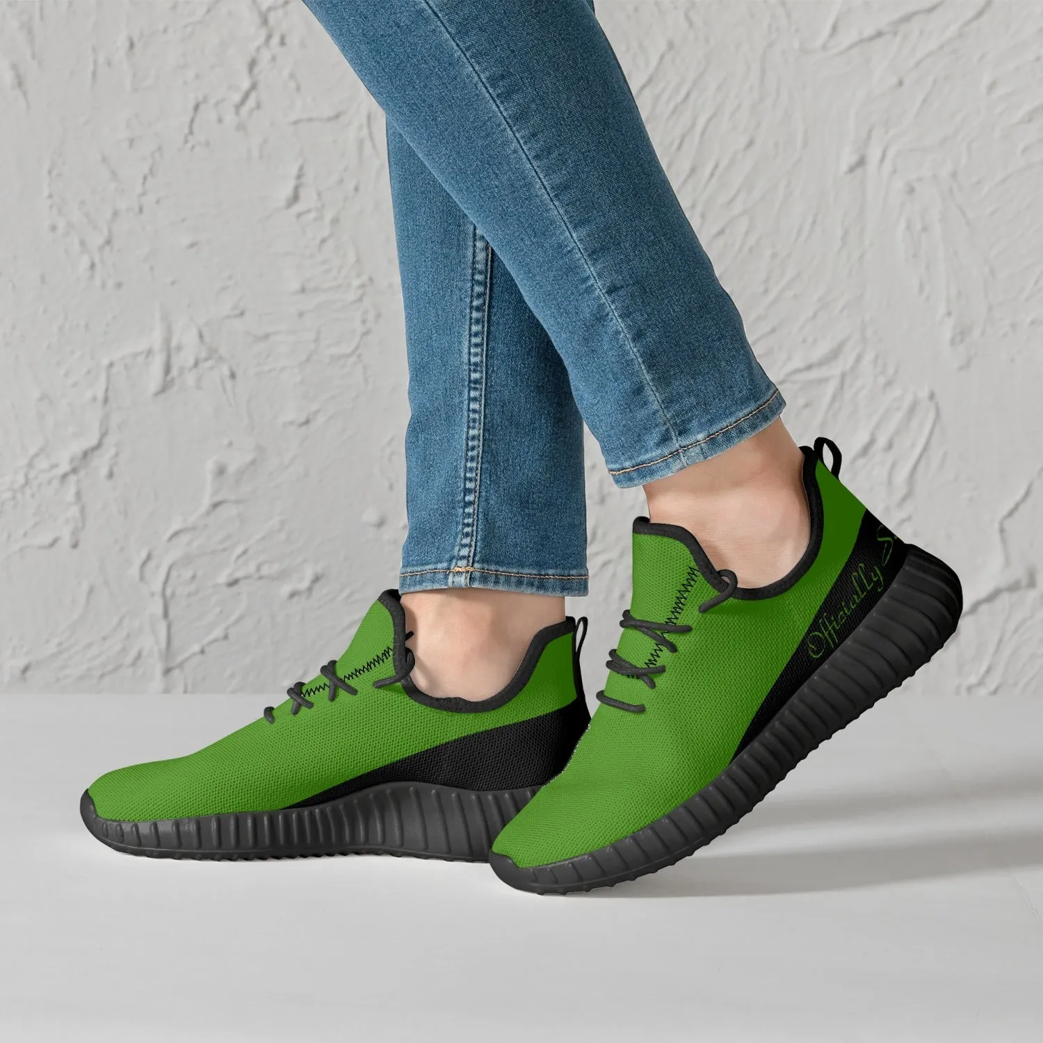 Officially Sexy Green & Black Laser Mesh Knit Sneakers - With White or Black Sole