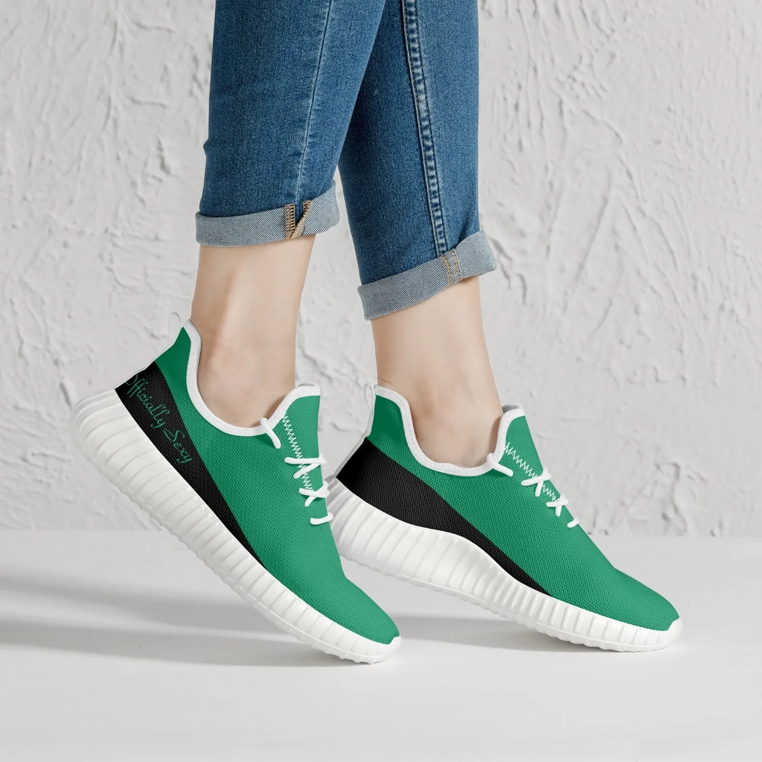Officially Sexy Mint & Black Laser Mesh Knit Sneakers - With White or Black Sole