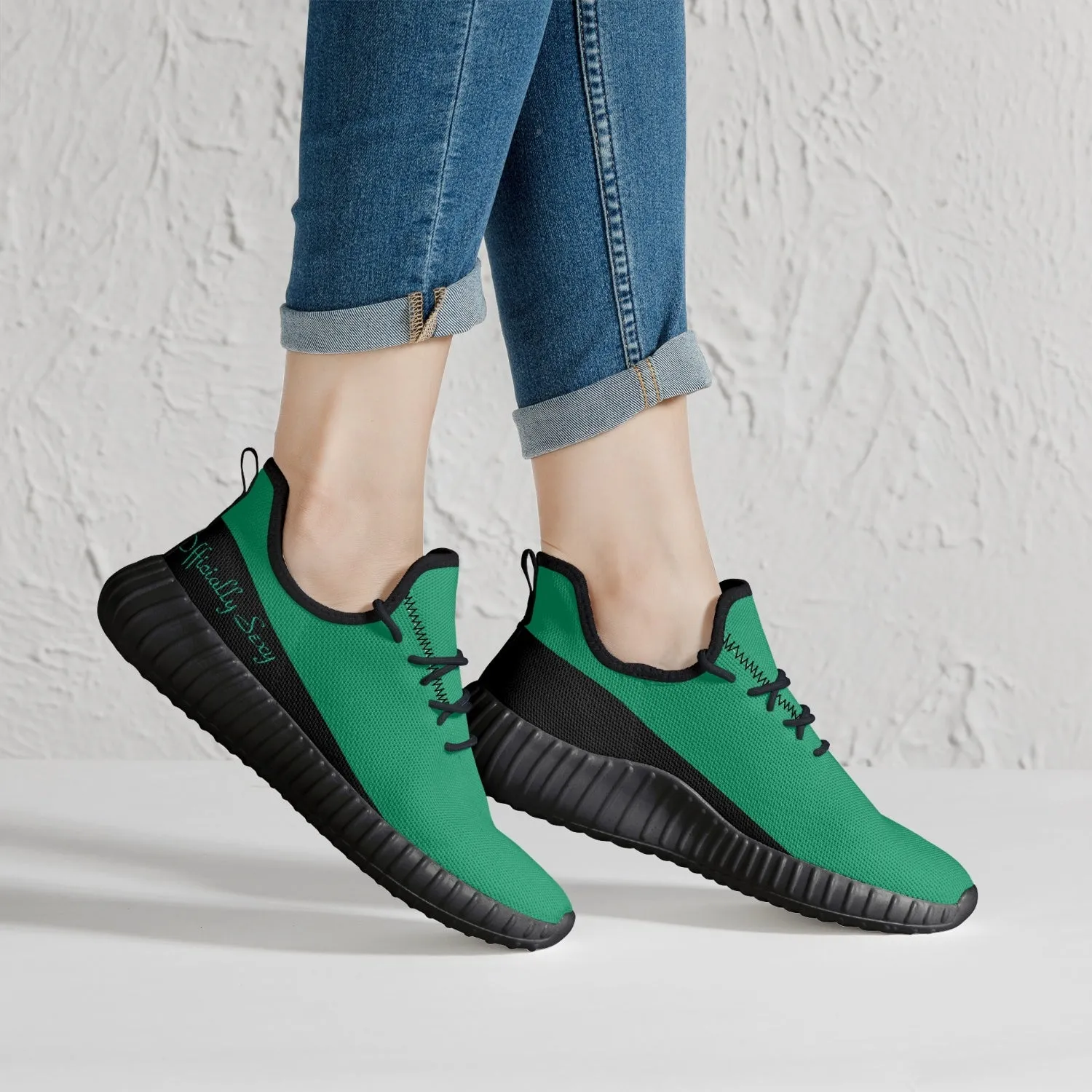 Officially Sexy Mint & Black Laser Mesh Knit Sneakers - With White or Black Sole