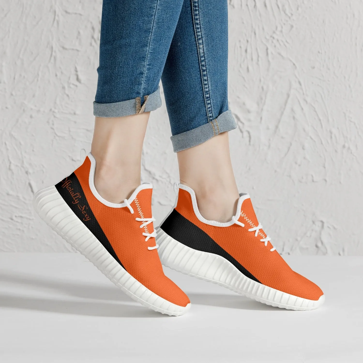 Officially Sexy Orange & Black Laser Mesh Knit Sneakers - With White or Black Sole