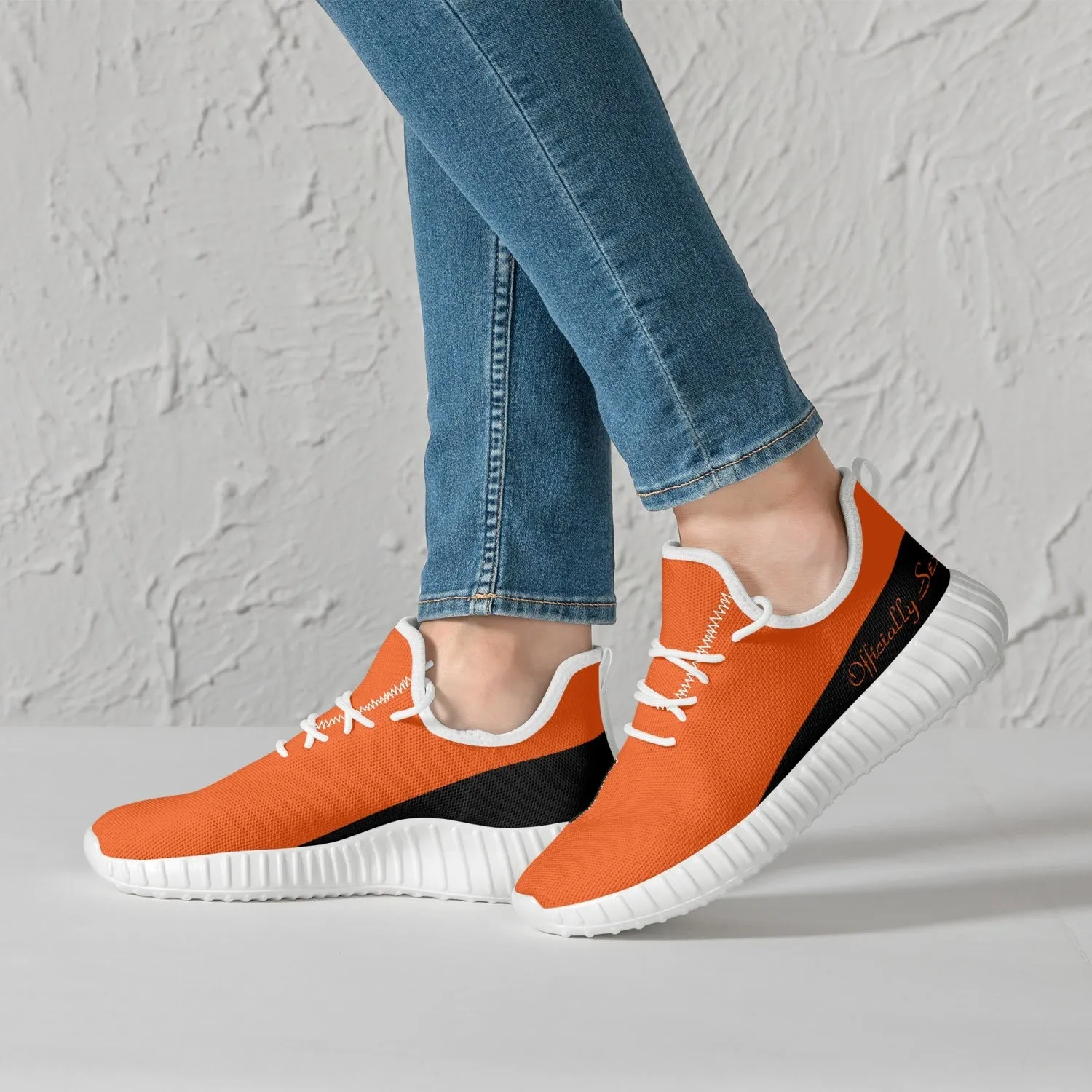 Officially Sexy Orange & Black Laser Mesh Knit Sneakers - With White or Black Sole