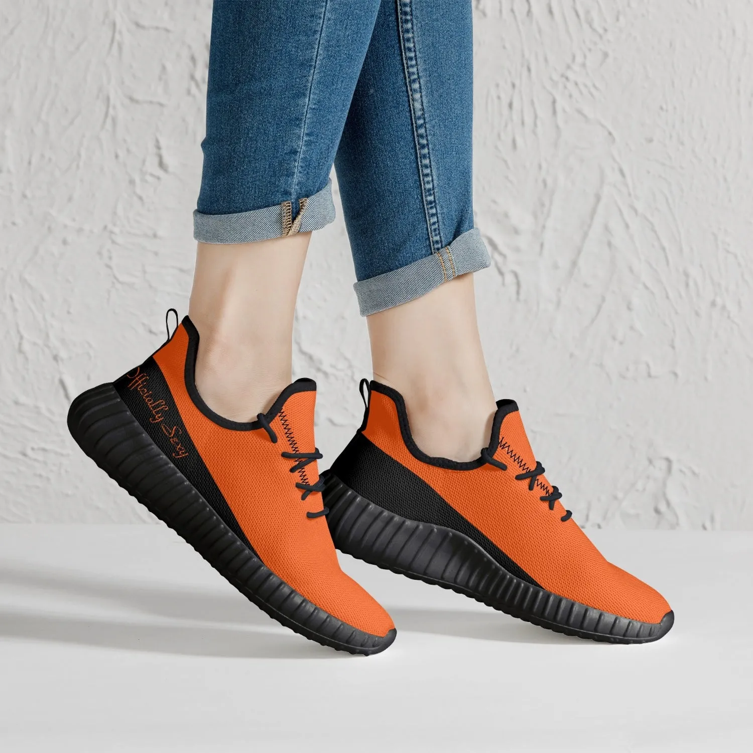 Officially Sexy Orange & Black Laser Mesh Knit Sneakers - With White or Black Sole