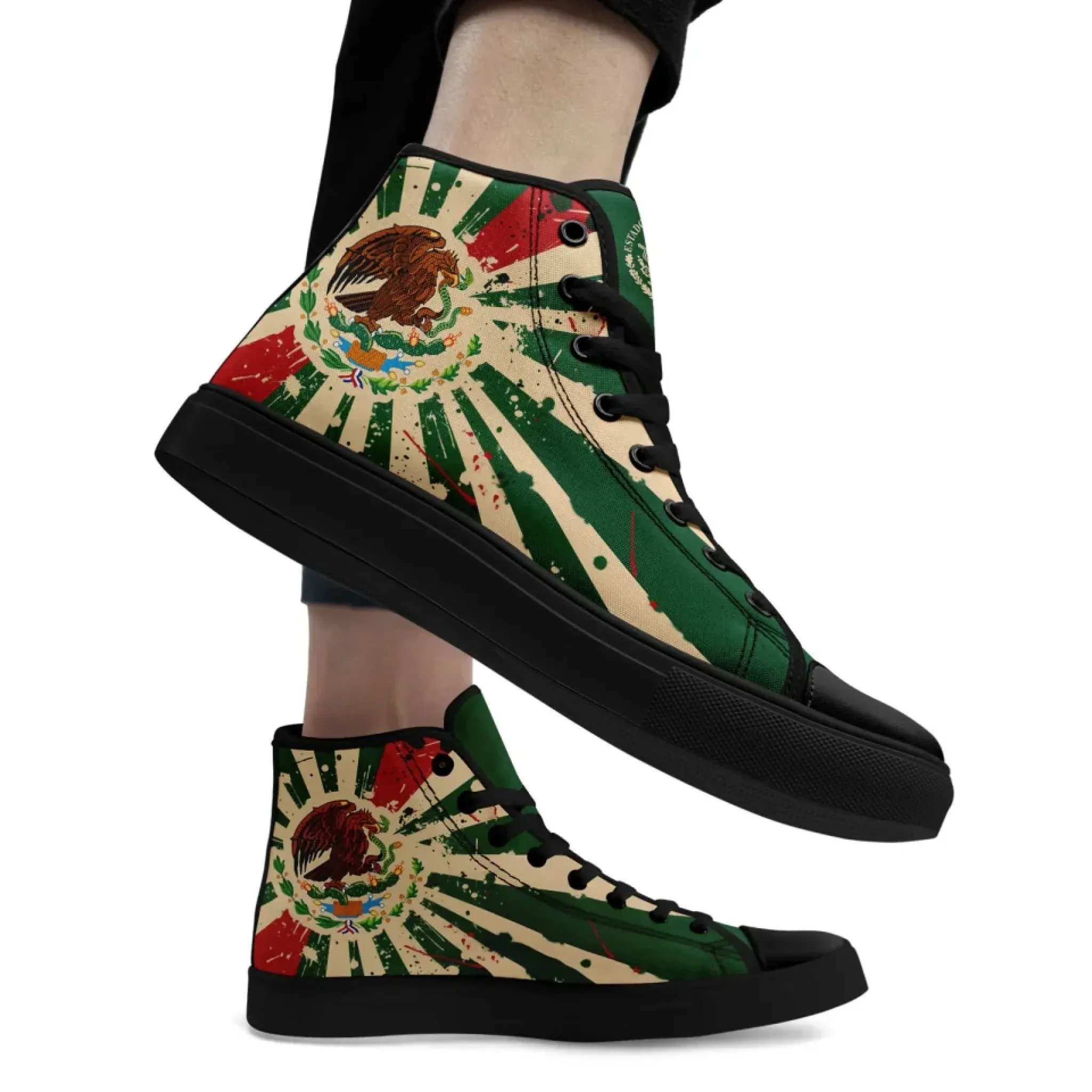 Personalized Mexico Flag Sneakers, Custom Patriotic Shoes, Stylish High Top Shoes