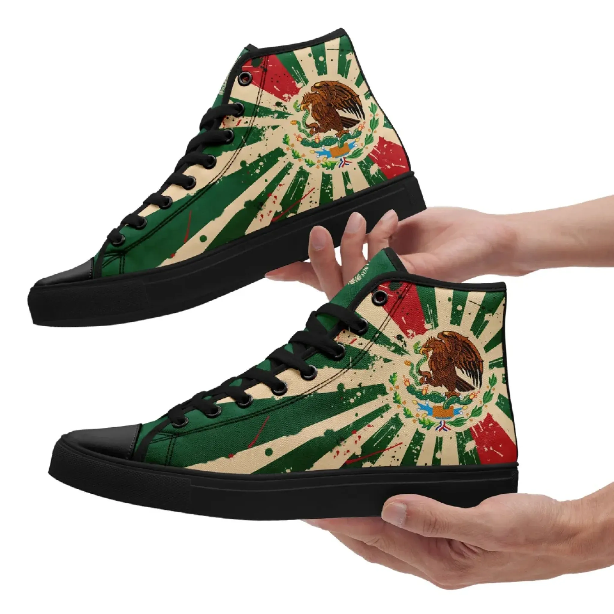 Personalized Mexico Flag Sneakers, Custom Patriotic Shoes, Stylish High Top Shoes