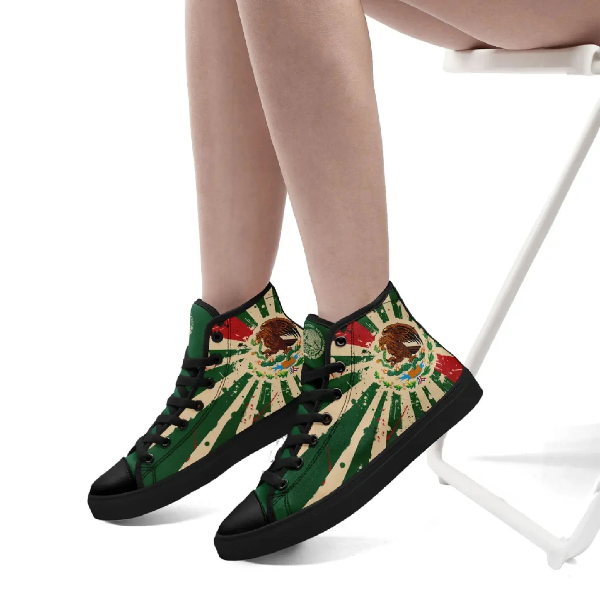 Personalized Mexico Flag Sneakers, Custom Patriotic Shoes, Stylish High Top Shoes