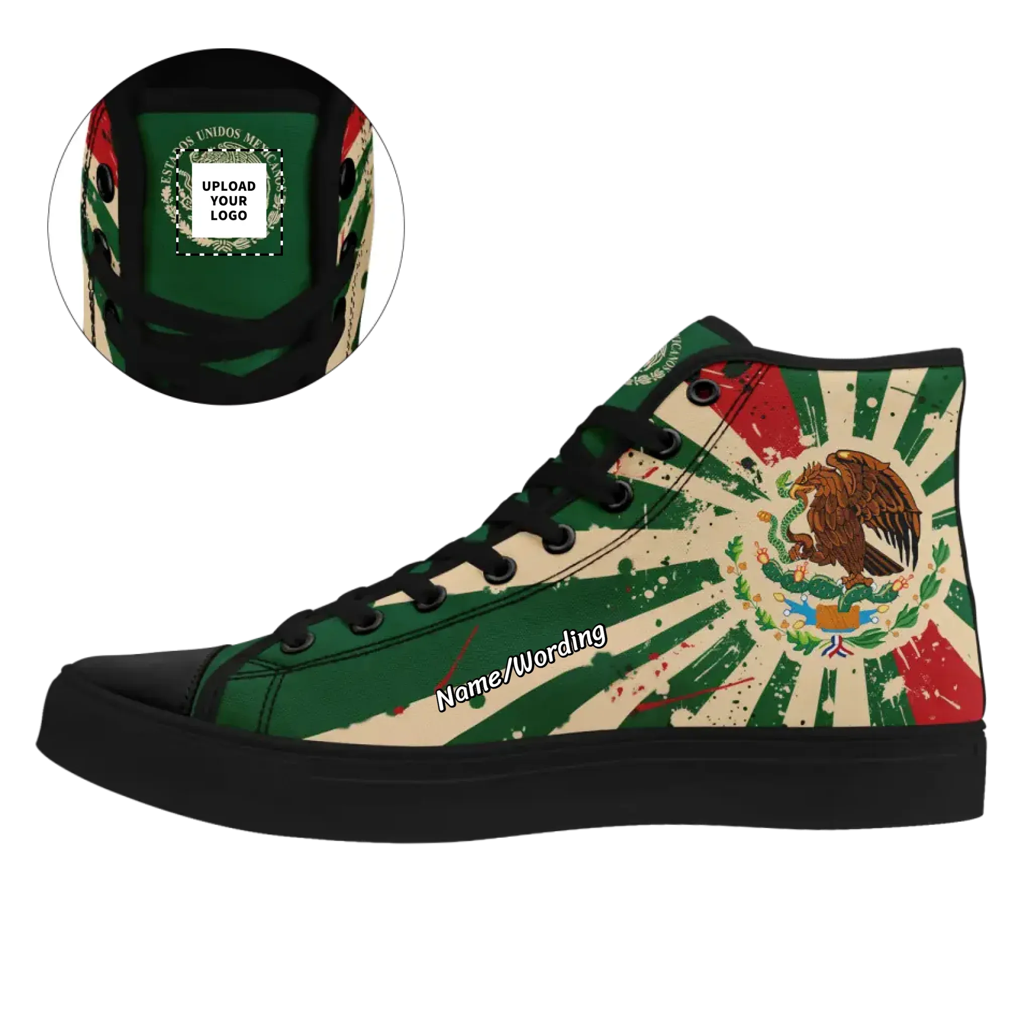 Personalized Mexico Flag Sneakers, Custom Patriotic Shoes, Stylish High Top Shoes