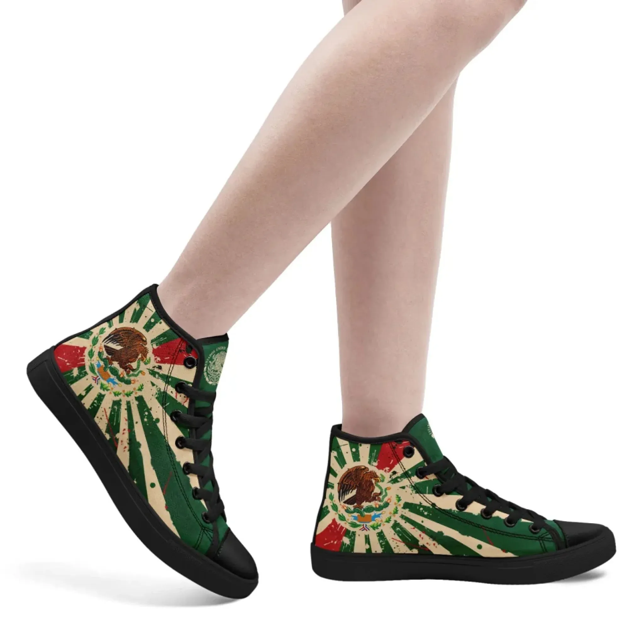 Personalized Mexico Flag Sneakers, Custom Patriotic Shoes, Stylish High Top Shoes