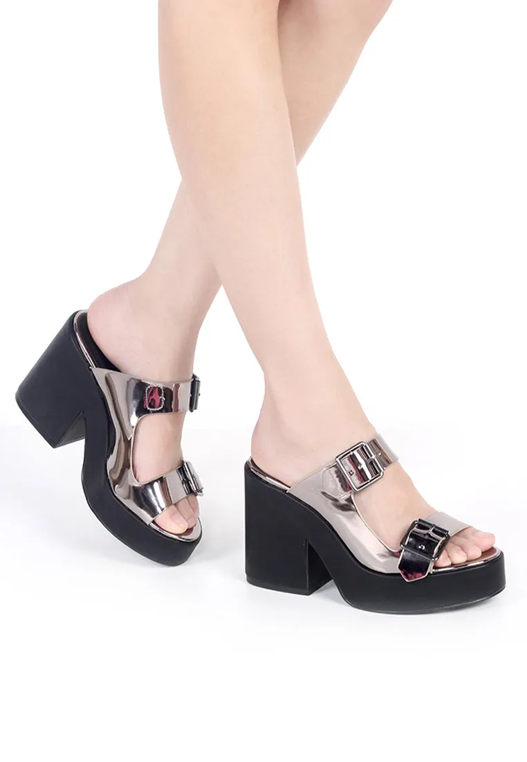 Pewter Strap Wedge Sandals