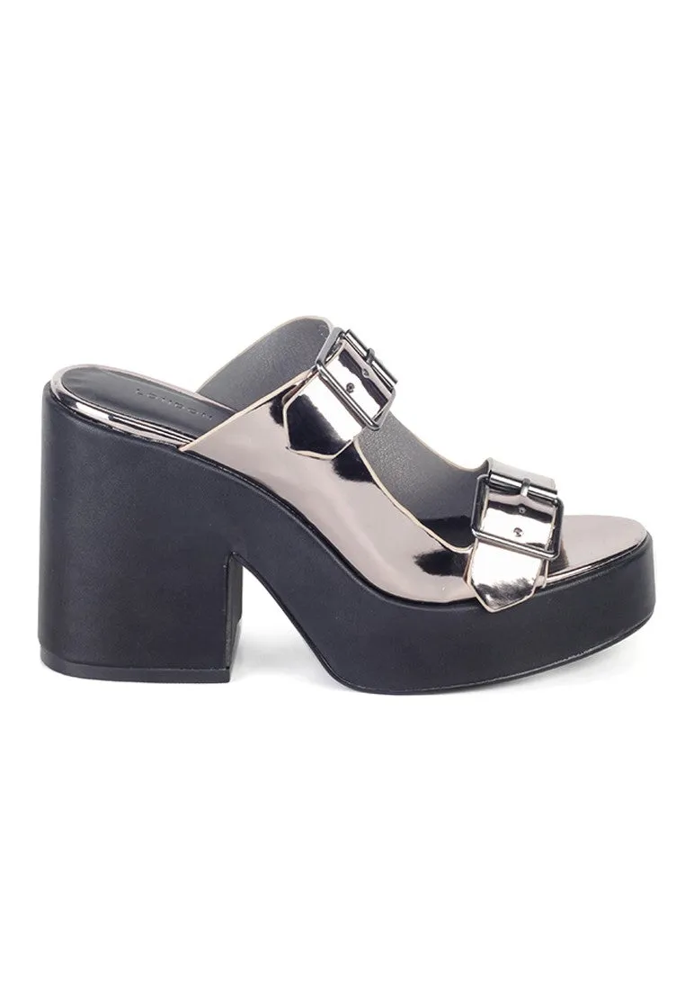 Pewter Strap Wedge Sandals