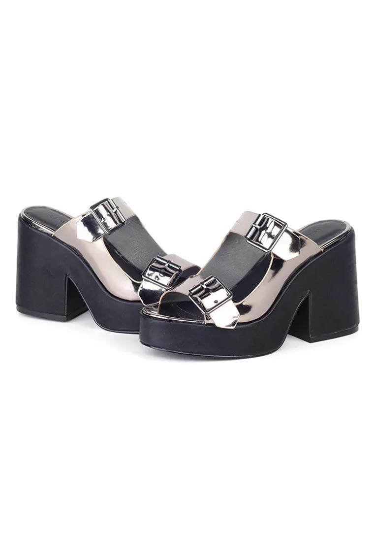Pewter Strap Wedge Sandals