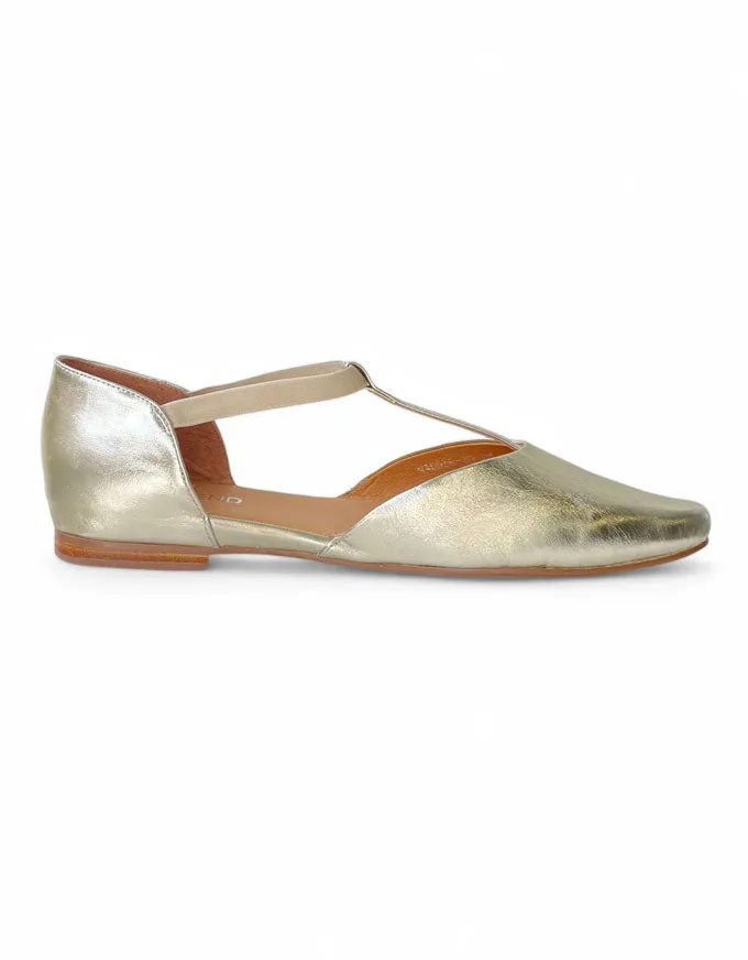Saddie Pale Gold Crush Leather Flats