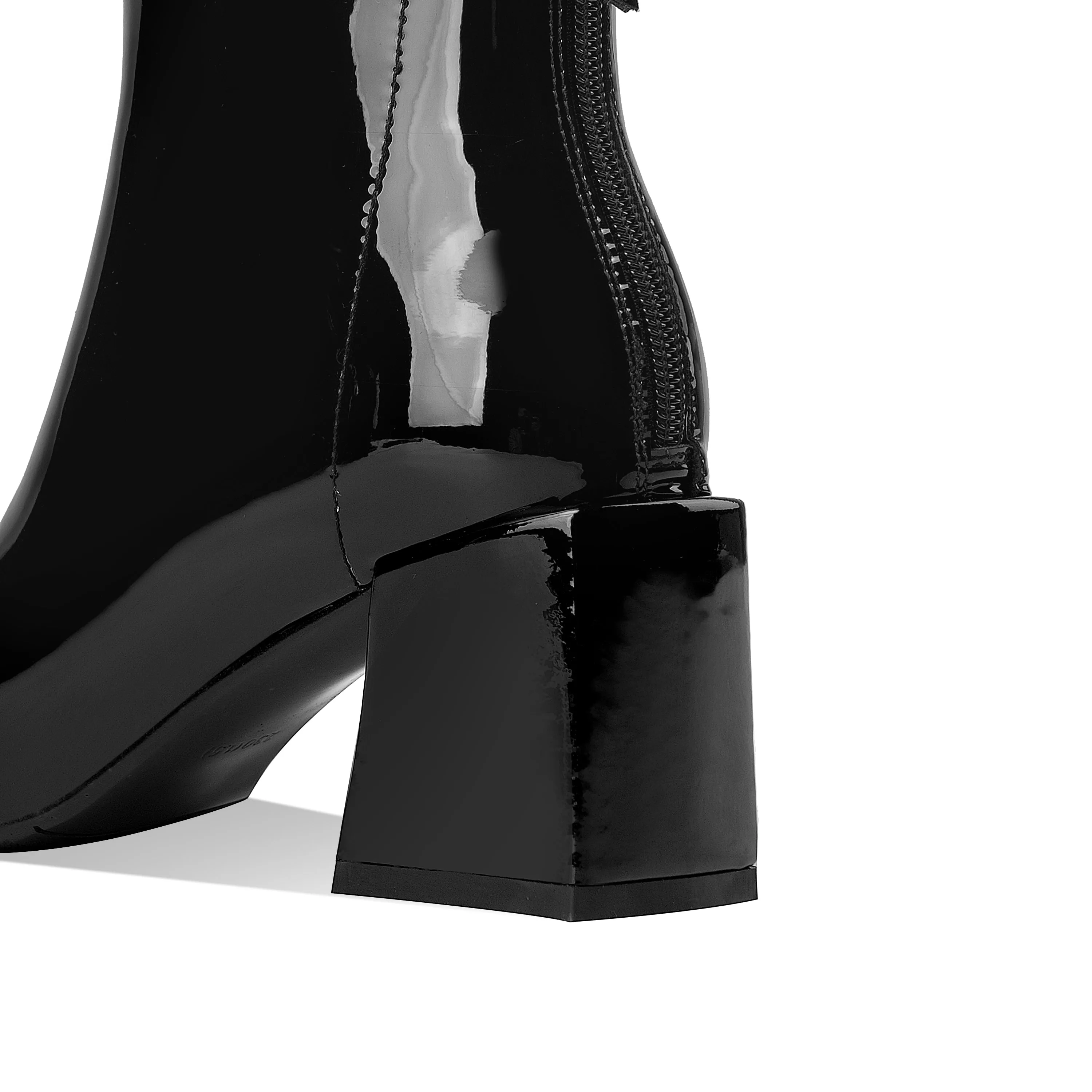 TinaCus Women's Patent Leather Square Toe Handmade Mid Chunky Heels Back Zipper Trendy Ankle Boots