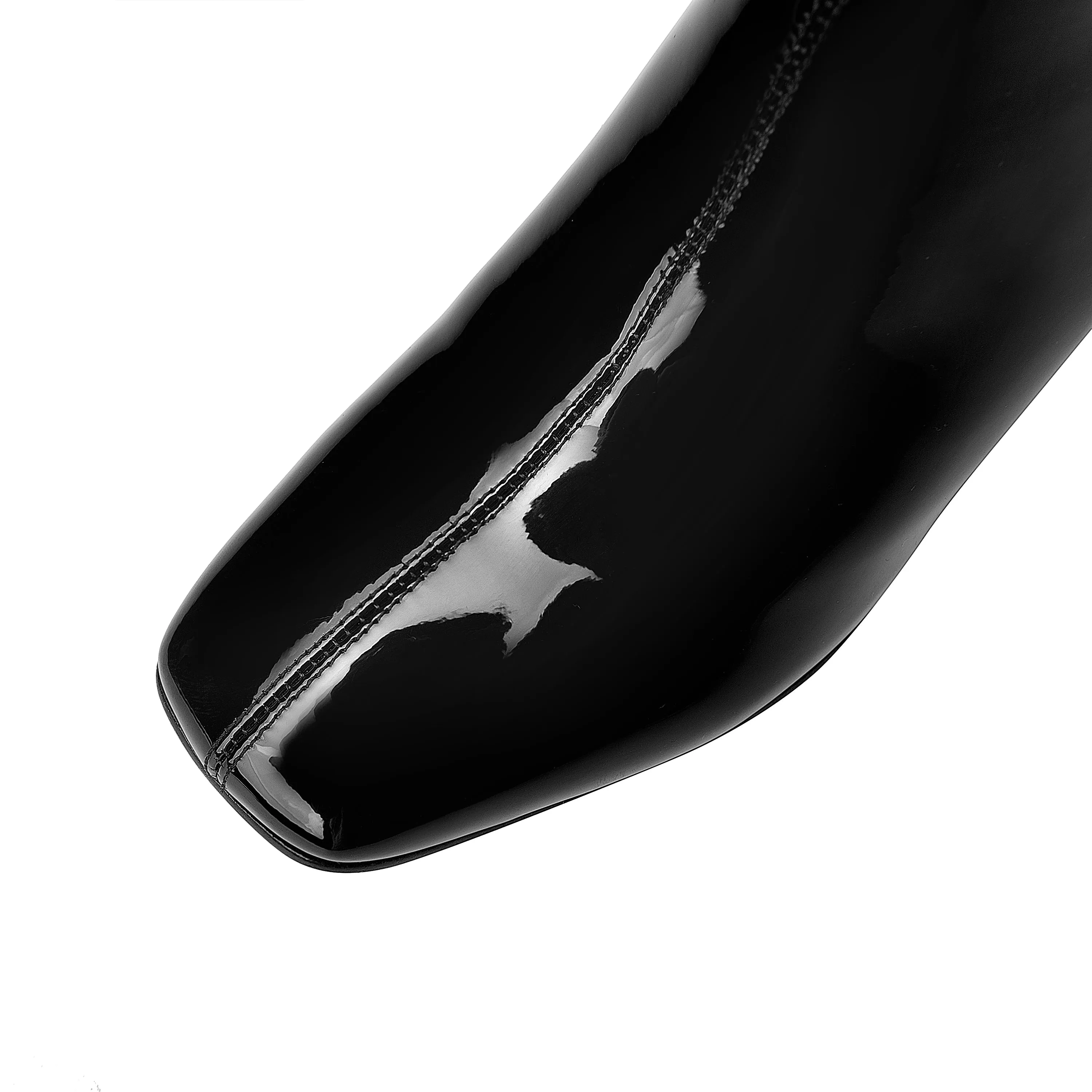TinaCus Women's Patent Leather Square Toe Handmade Mid Chunky Heels Back Zipper Trendy Ankle Boots