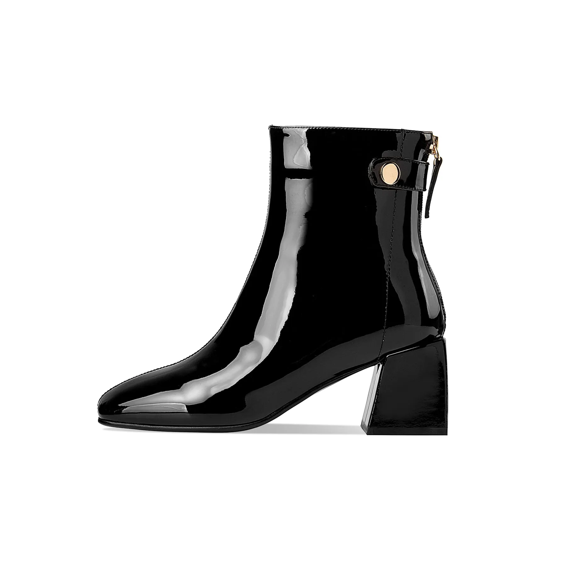 TinaCus Women's Patent Leather Square Toe Handmade Mid Chunky Heels Back Zipper Trendy Ankle Boots