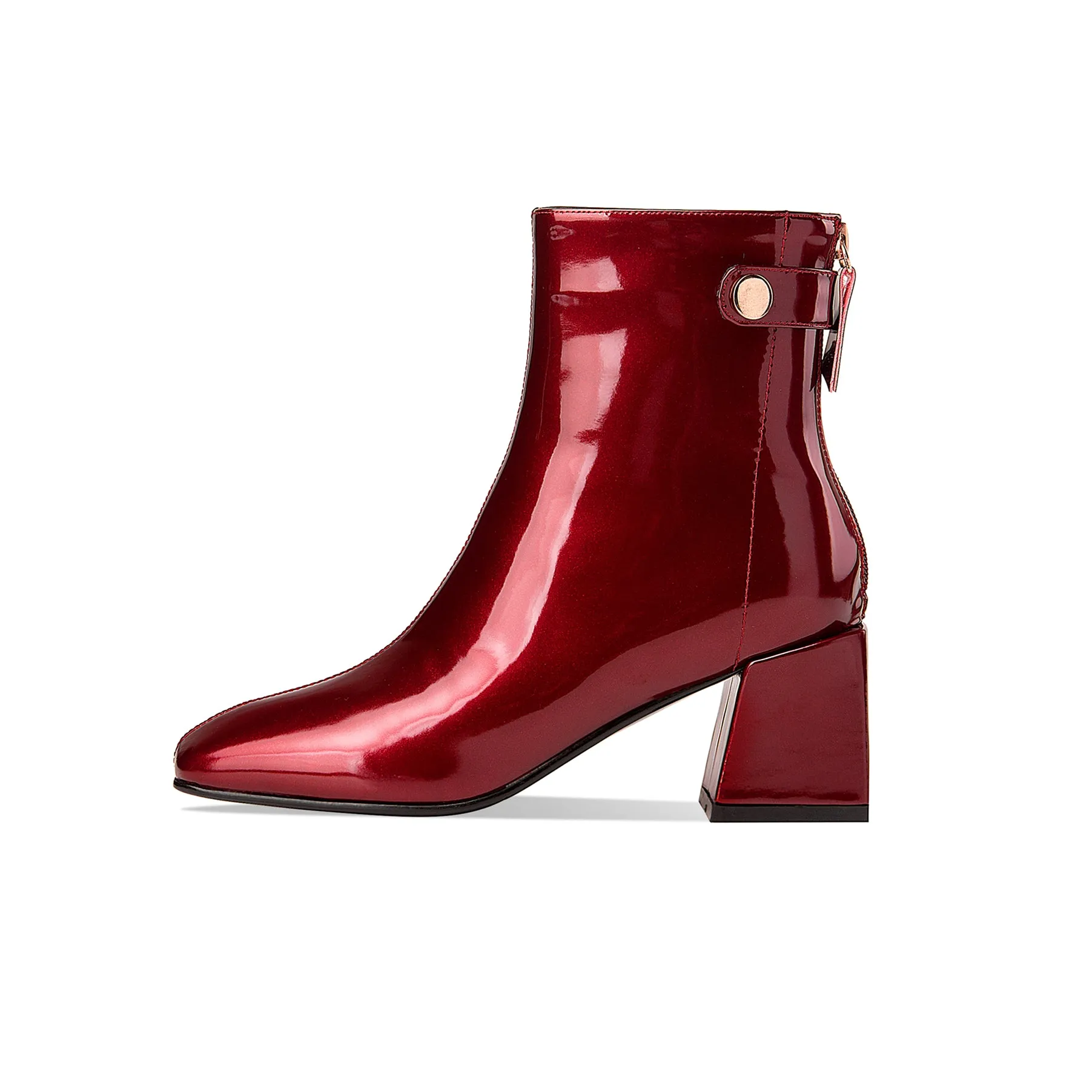 TinaCus Women's Patent Leather Square Toe Handmade Mid Chunky Heels Back Zipper Trendy Ankle Boots