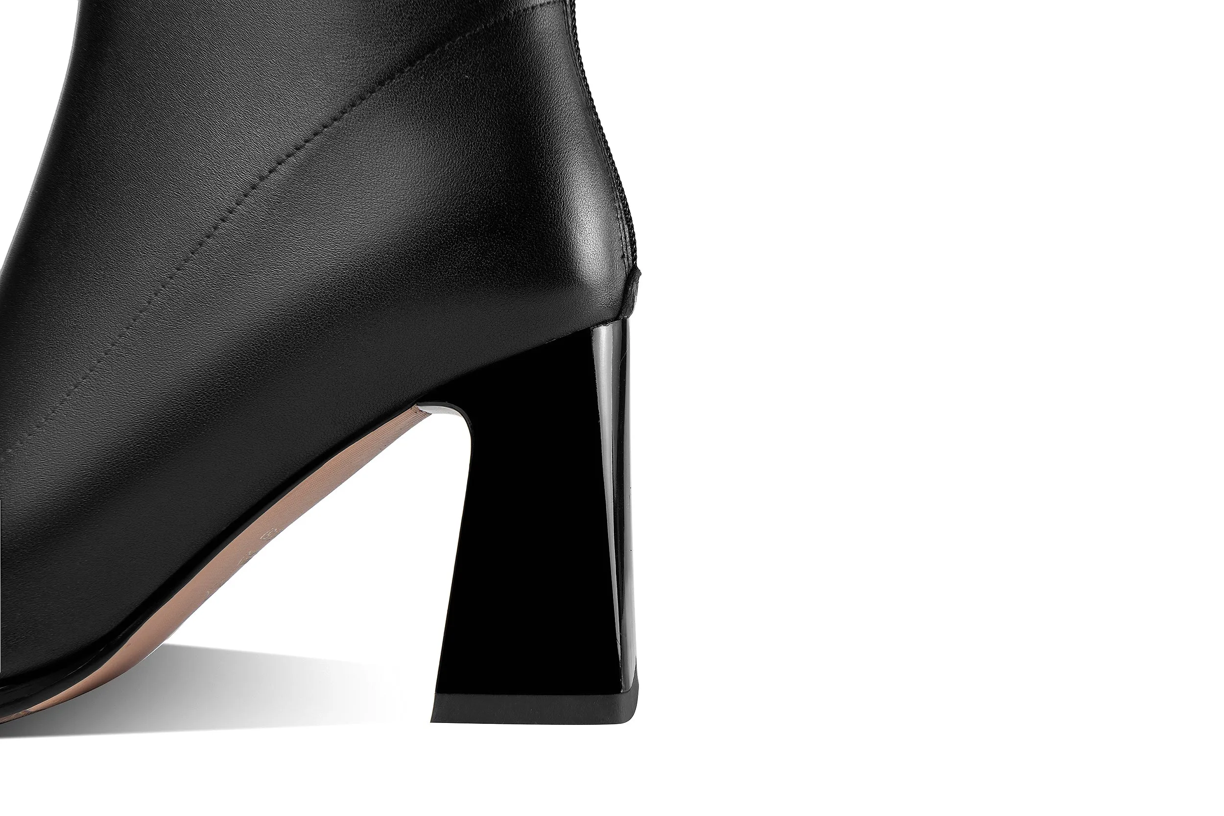 TinaCus Women's Square Toe Genuine Leather Handmade Back Zipper High Chunky Heels Trendy Ankle Boots