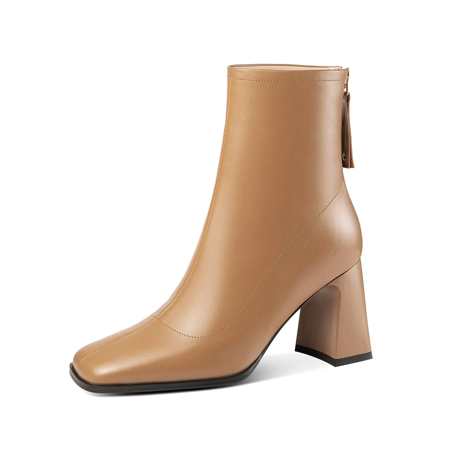 TinaCus Women's Square Toe Genuine Leather Handmade Back Zipper High Chunky Heels Trendy Ankle Boots