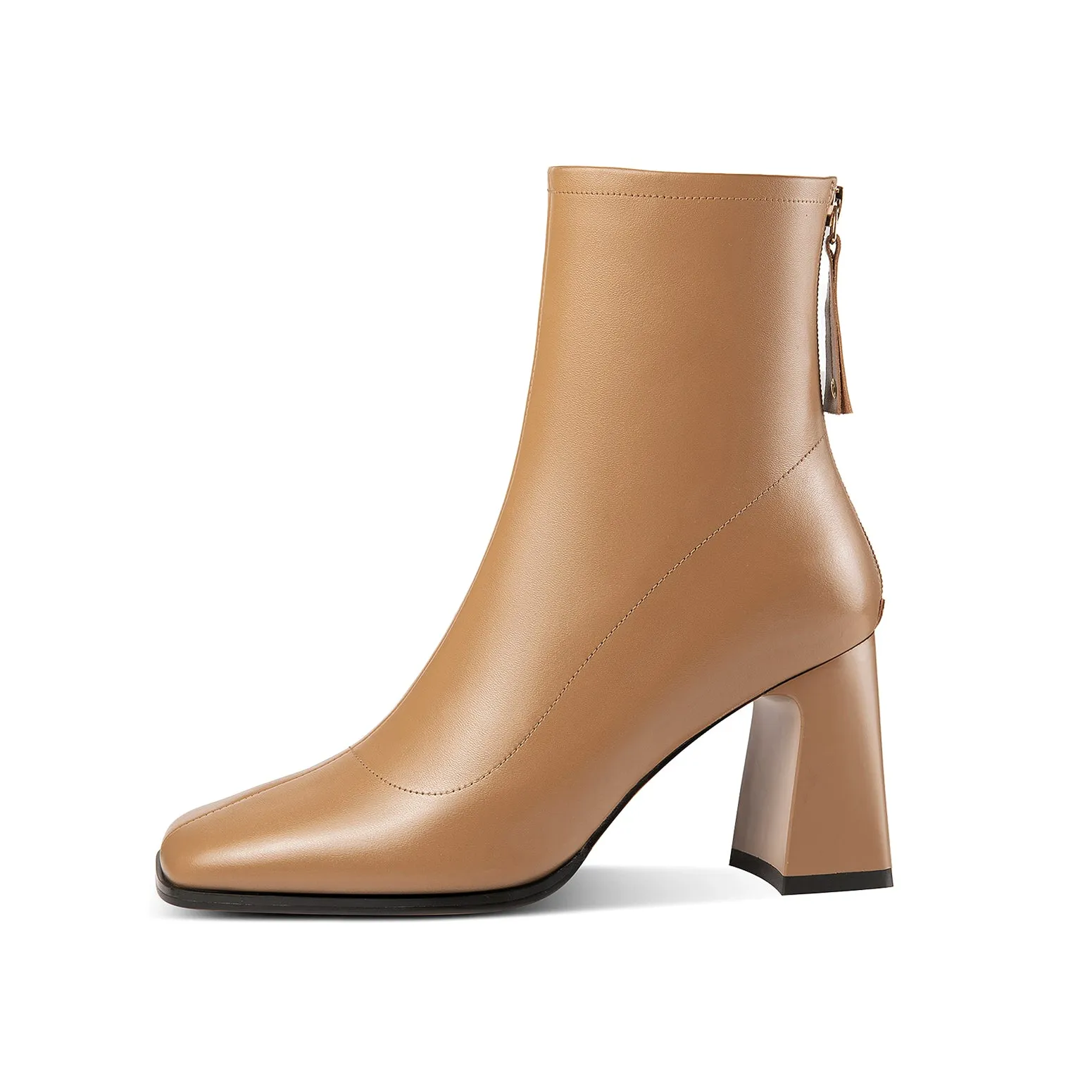 TinaCus Women's Square Toe Genuine Leather Handmade Back Zipper High Chunky Heels Trendy Ankle Boots