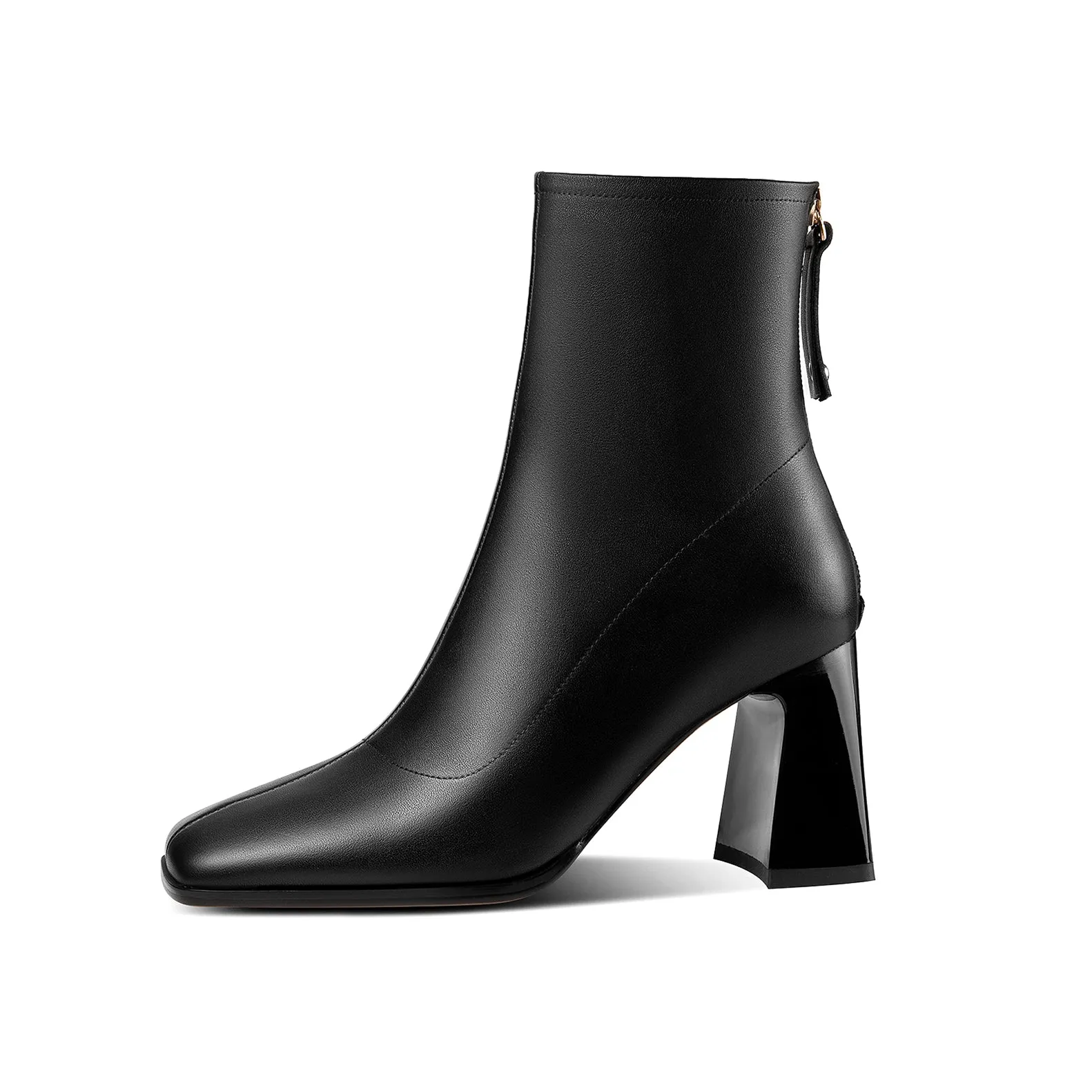 TinaCus Women's Square Toe Genuine Leather Handmade Back Zipper High Chunky Heels Trendy Ankle Boots