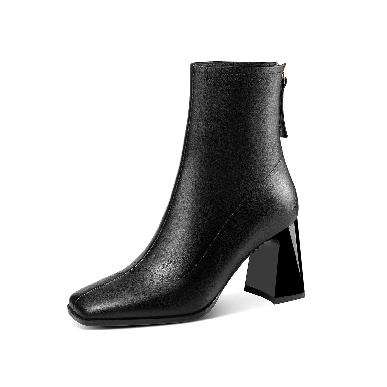TinaCus Women's Square Toe Genuine Leather Handmade Back Zipper High Chunky Heels Trendy Ankle Boots