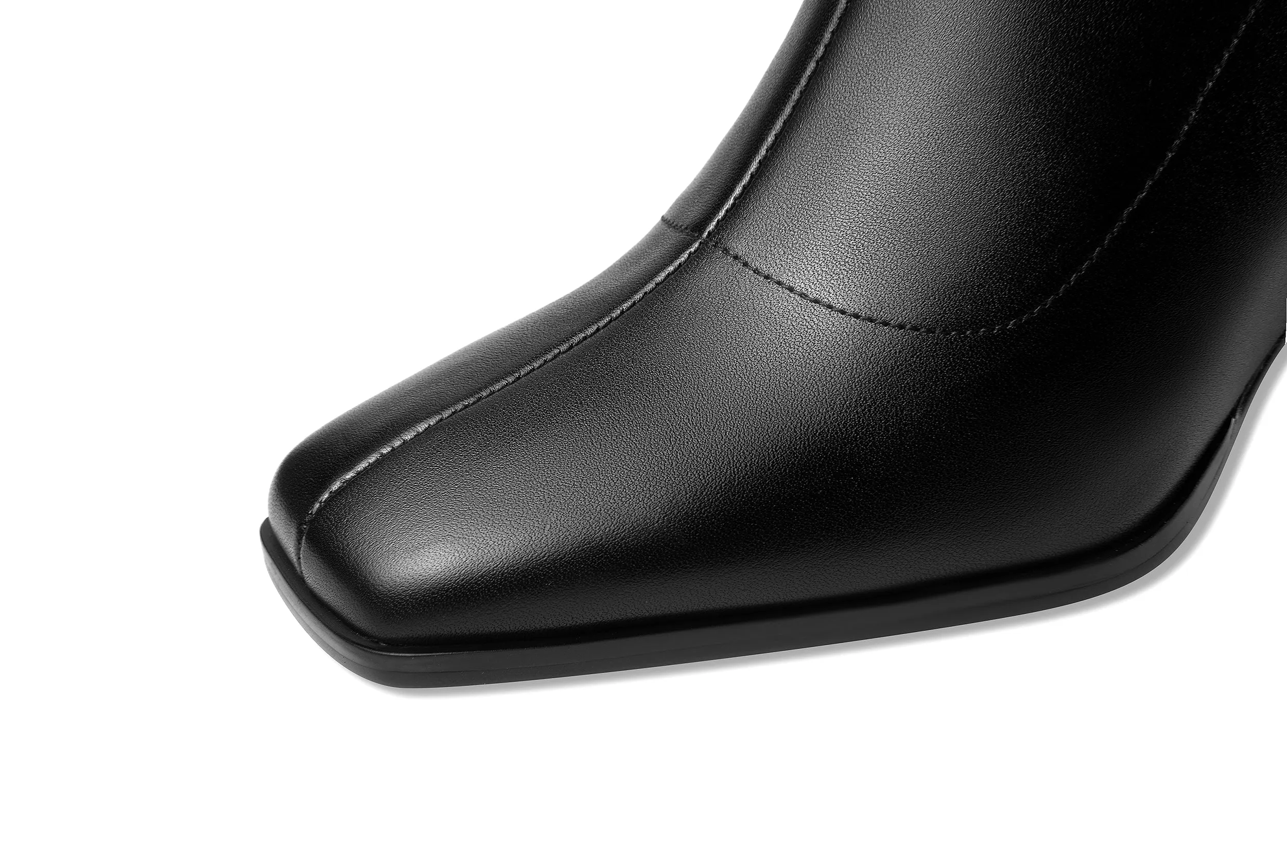 TinaCus Women's Square Toe Genuine Leather Handmade Back Zipper High Chunky Heels Trendy Ankle Boots