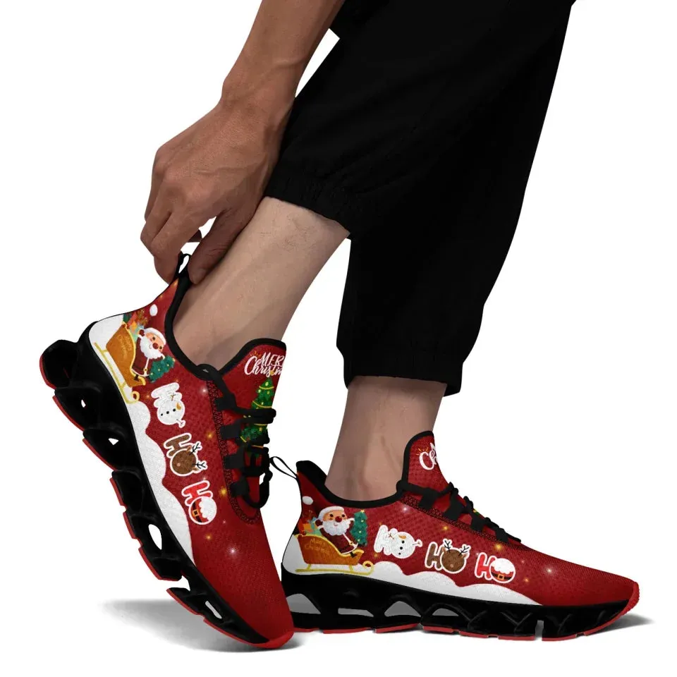 Unique Gift,Personalized Santa Claus Cloud Sneakers, Custom Holiday Cheer Shoes, Xmas Breathable Shoes