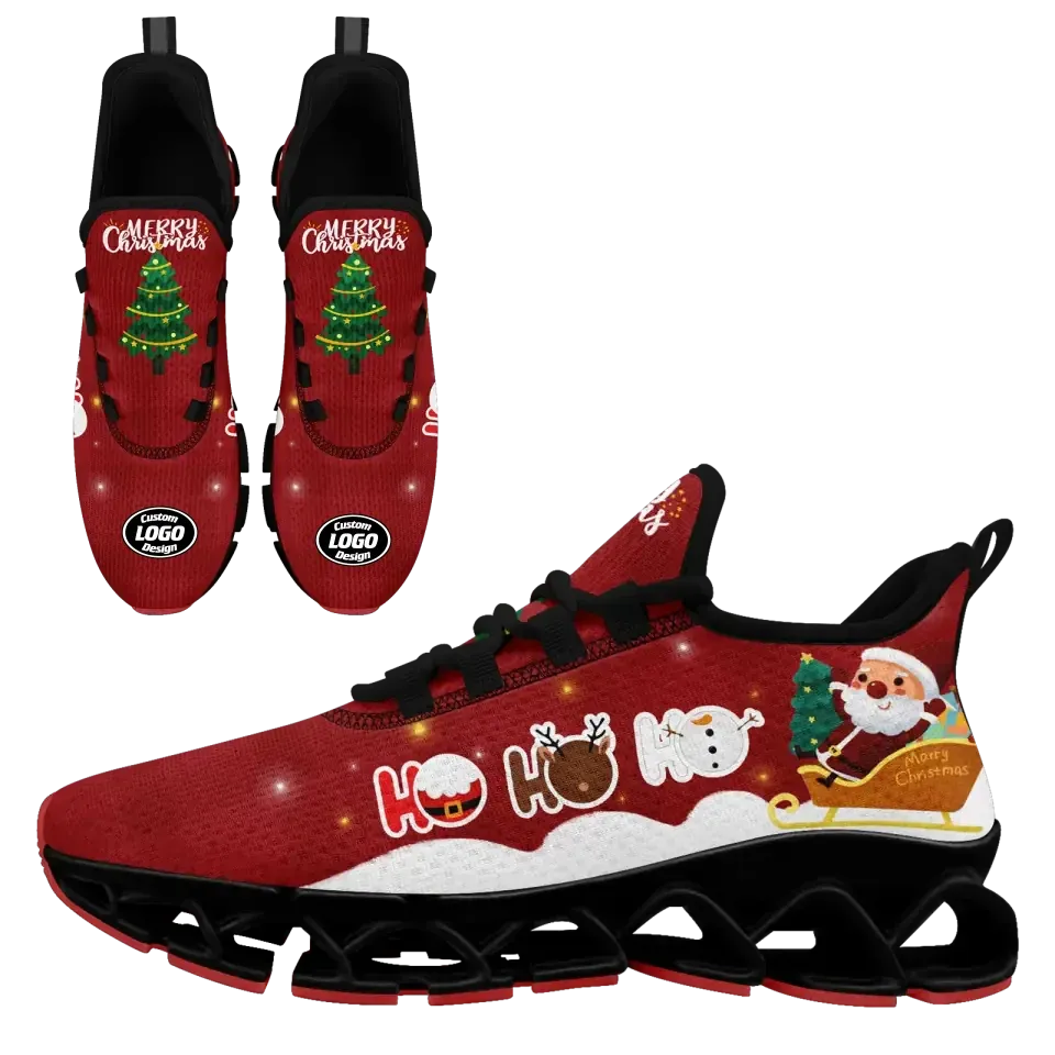 Unique Gift,Personalized Santa Claus Cloud Sneakers, Custom Holiday Cheer Shoes, Xmas Breathable Shoes