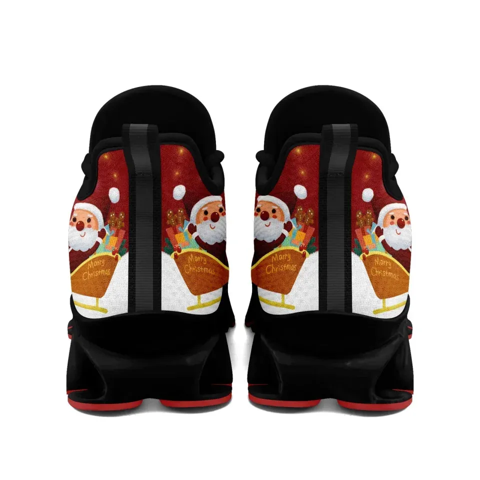 Unique Gift,Personalized Santa Claus Cloud Sneakers, Custom Holiday Cheer Shoes, Xmas Breathable Shoes