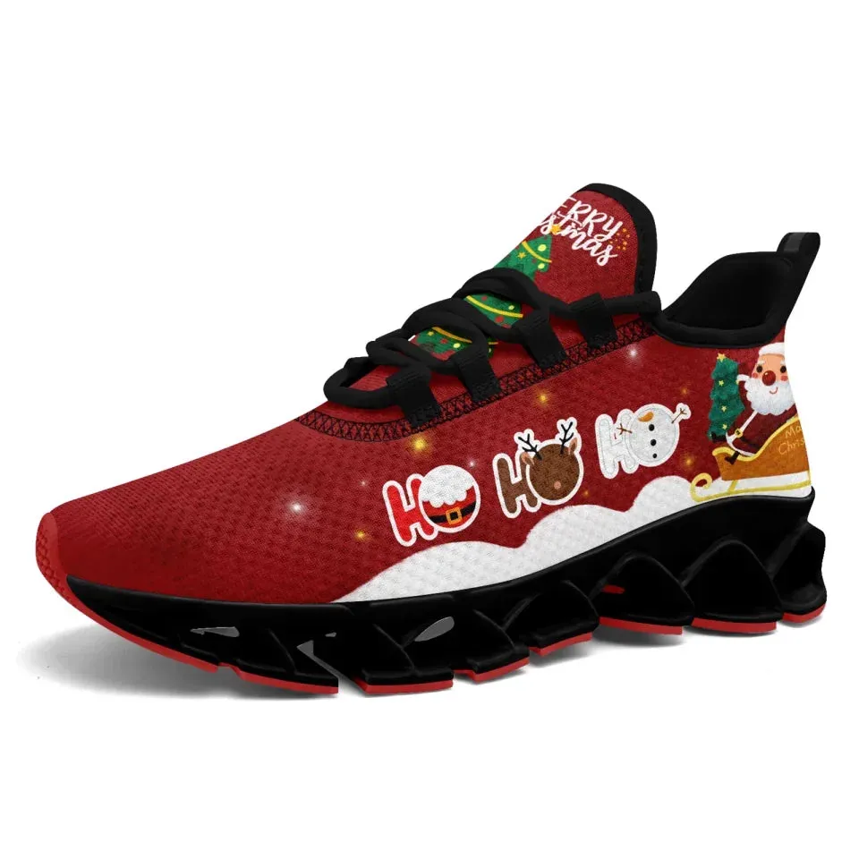 Unique Gift,Personalized Santa Claus Cloud Sneakers, Custom Holiday Cheer Shoes, Xmas Breathable Shoes
