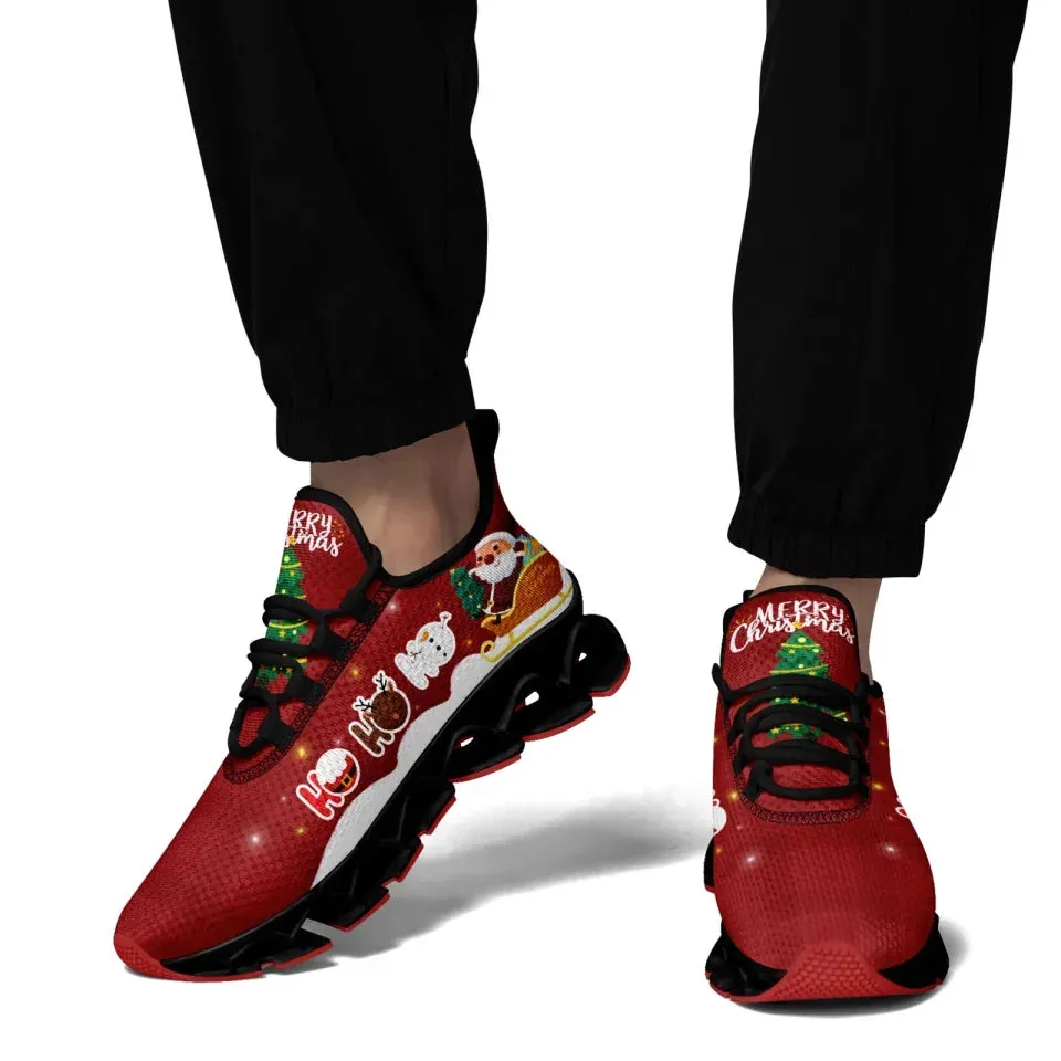 Unique Gift,Personalized Santa Claus Cloud Sneakers, Custom Holiday Cheer Shoes, Xmas Breathable Shoes