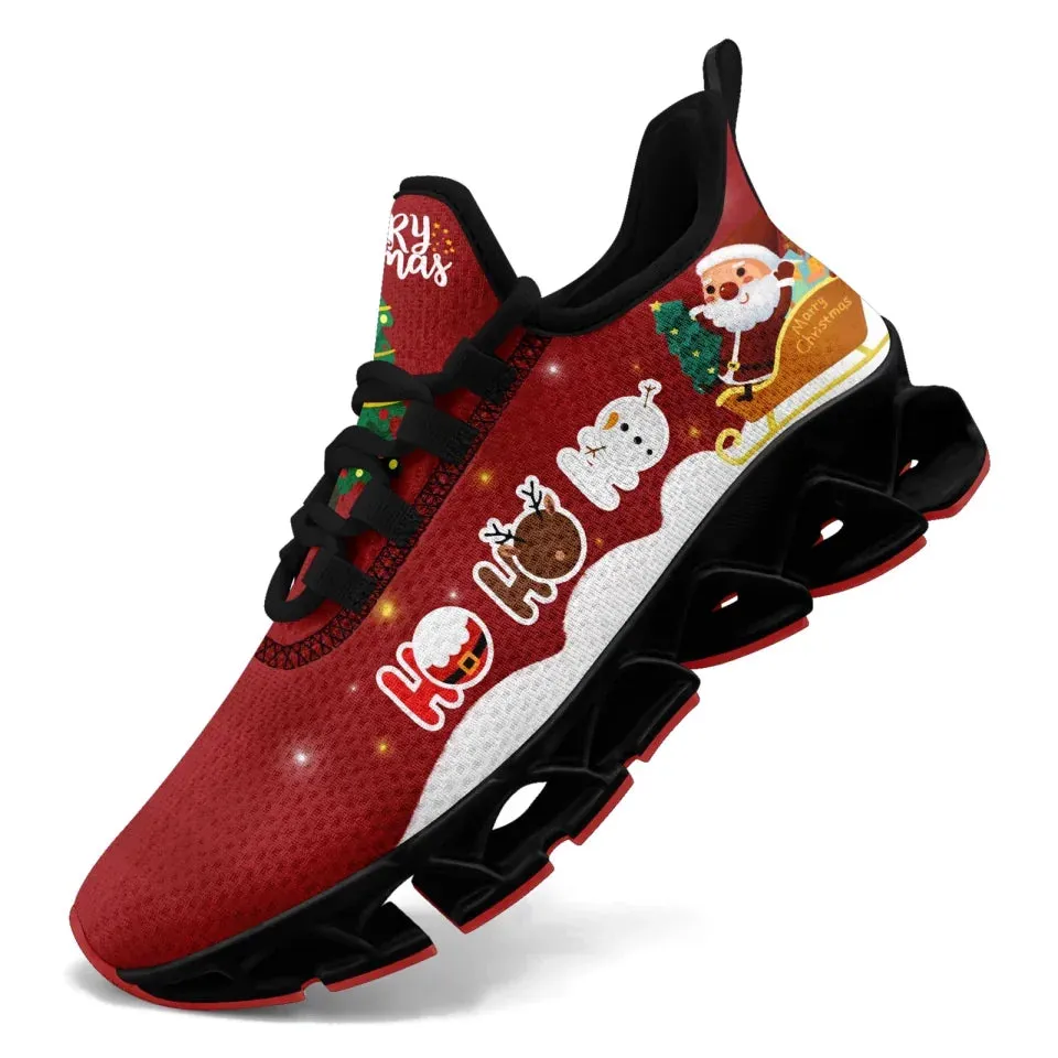 Unique Gift,Personalized Santa Claus Cloud Sneakers, Custom Holiday Cheer Shoes, Xmas Breathable Shoes