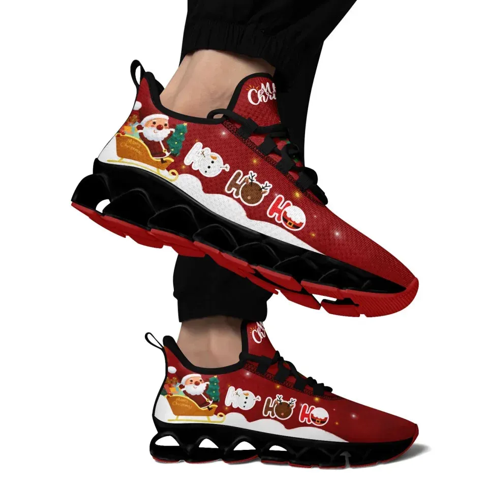 Unique Gift,Personalized Santa Claus Cloud Sneakers, Custom Holiday Cheer Shoes, Xmas Breathable Shoes